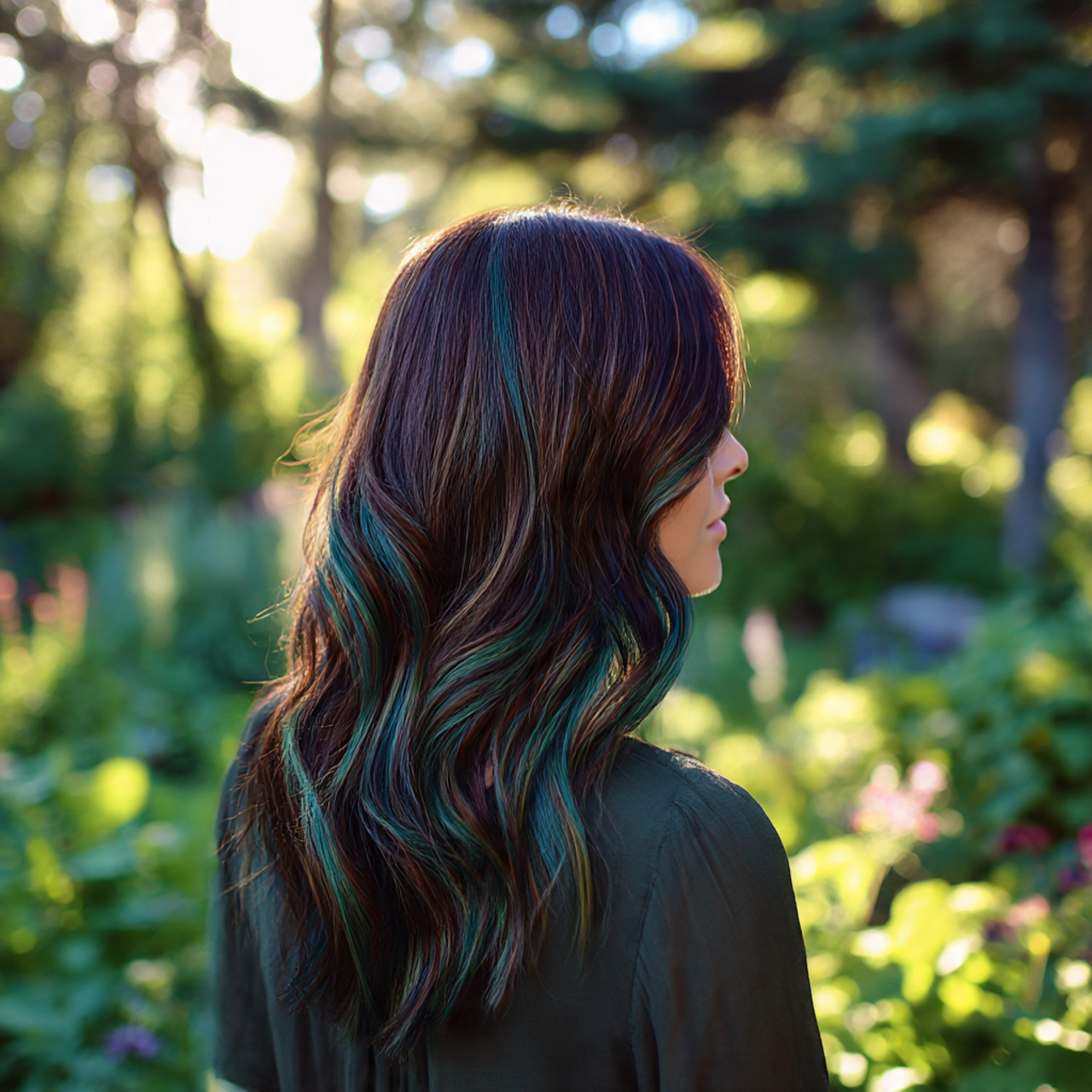 27 Gorgeous Peekaboo Hair Color Ideas Revealed To Enhance Looks 14 three quarter view of a woman with teal