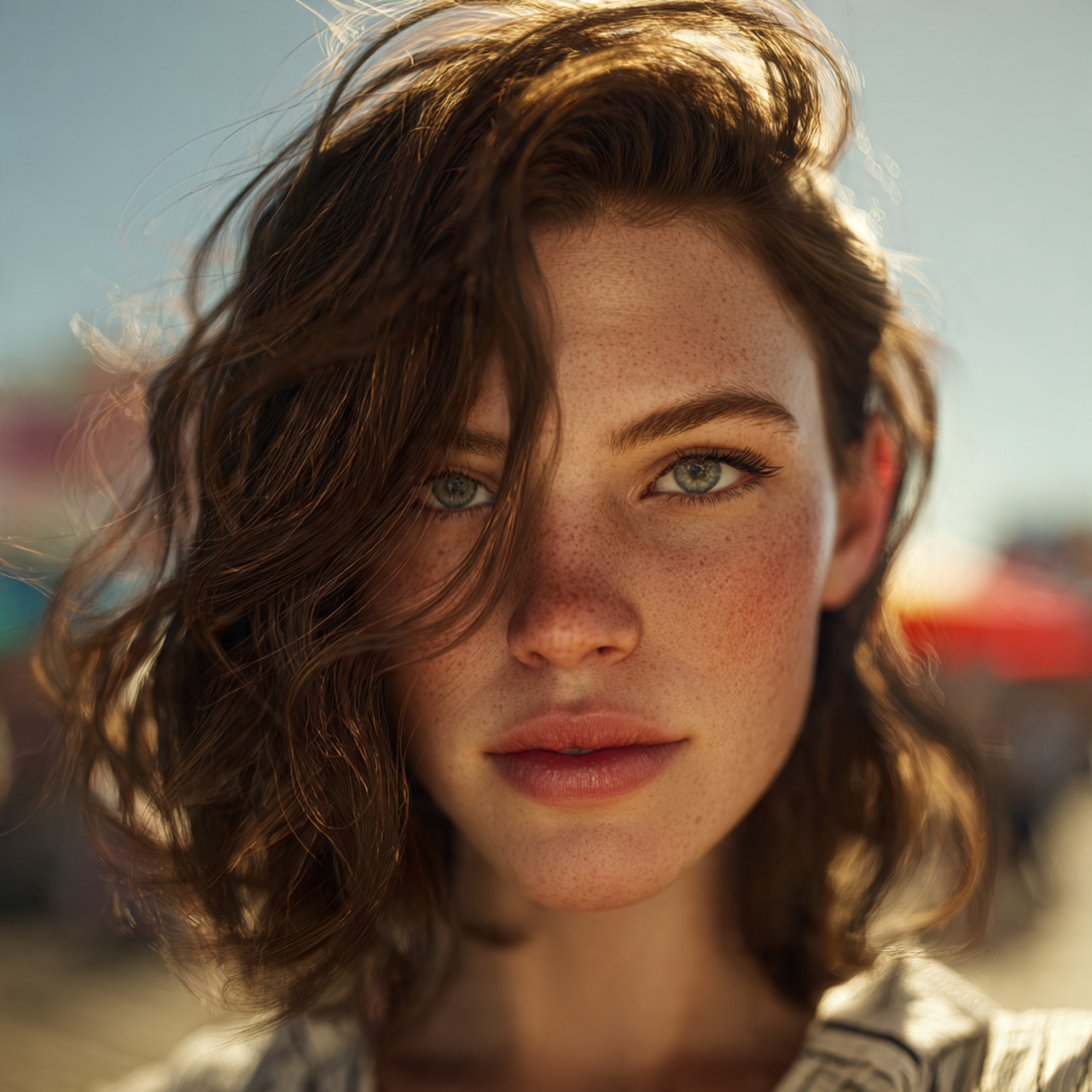 ultra realistic image of a woman with sun kissed