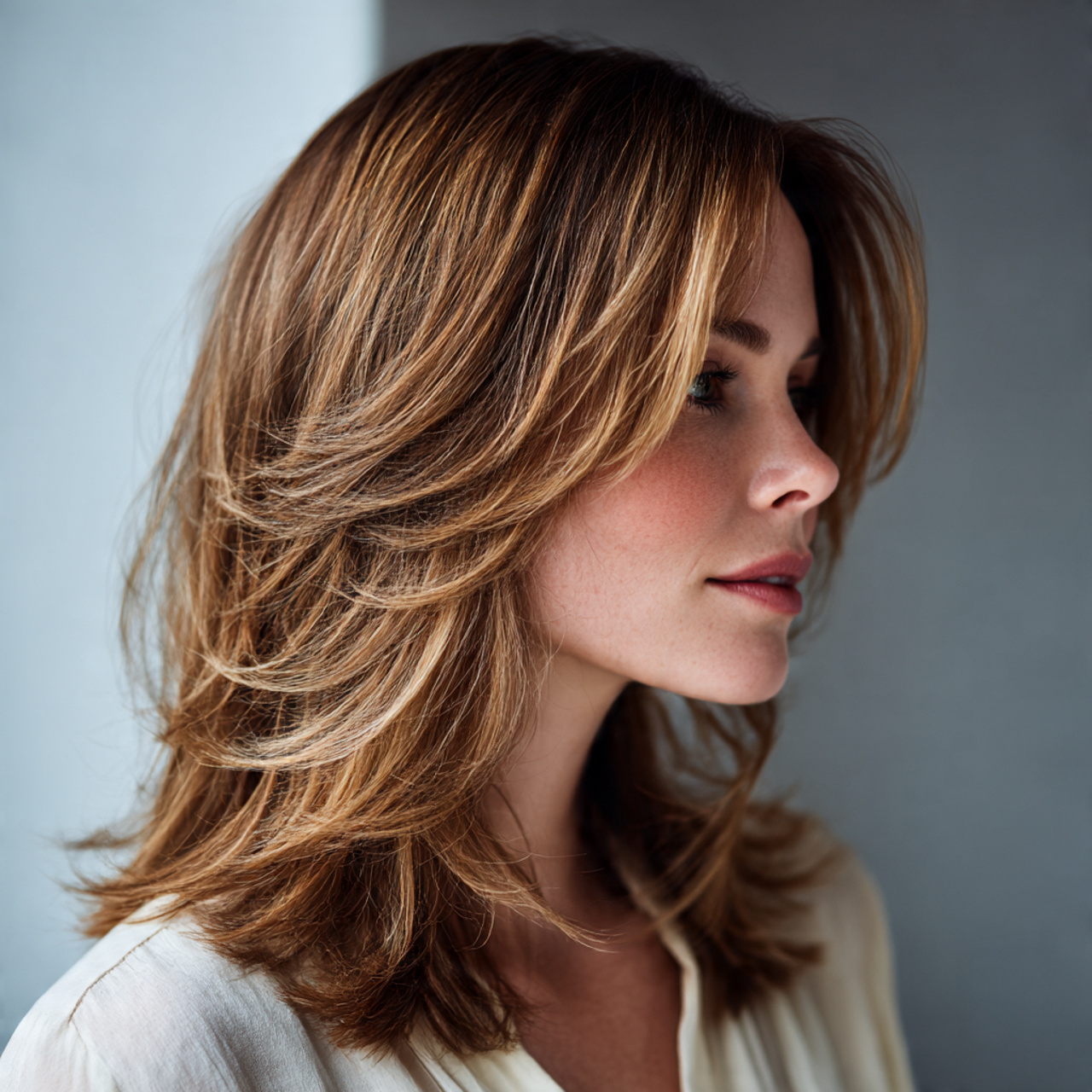 ultra realistic salon photography of a woman with