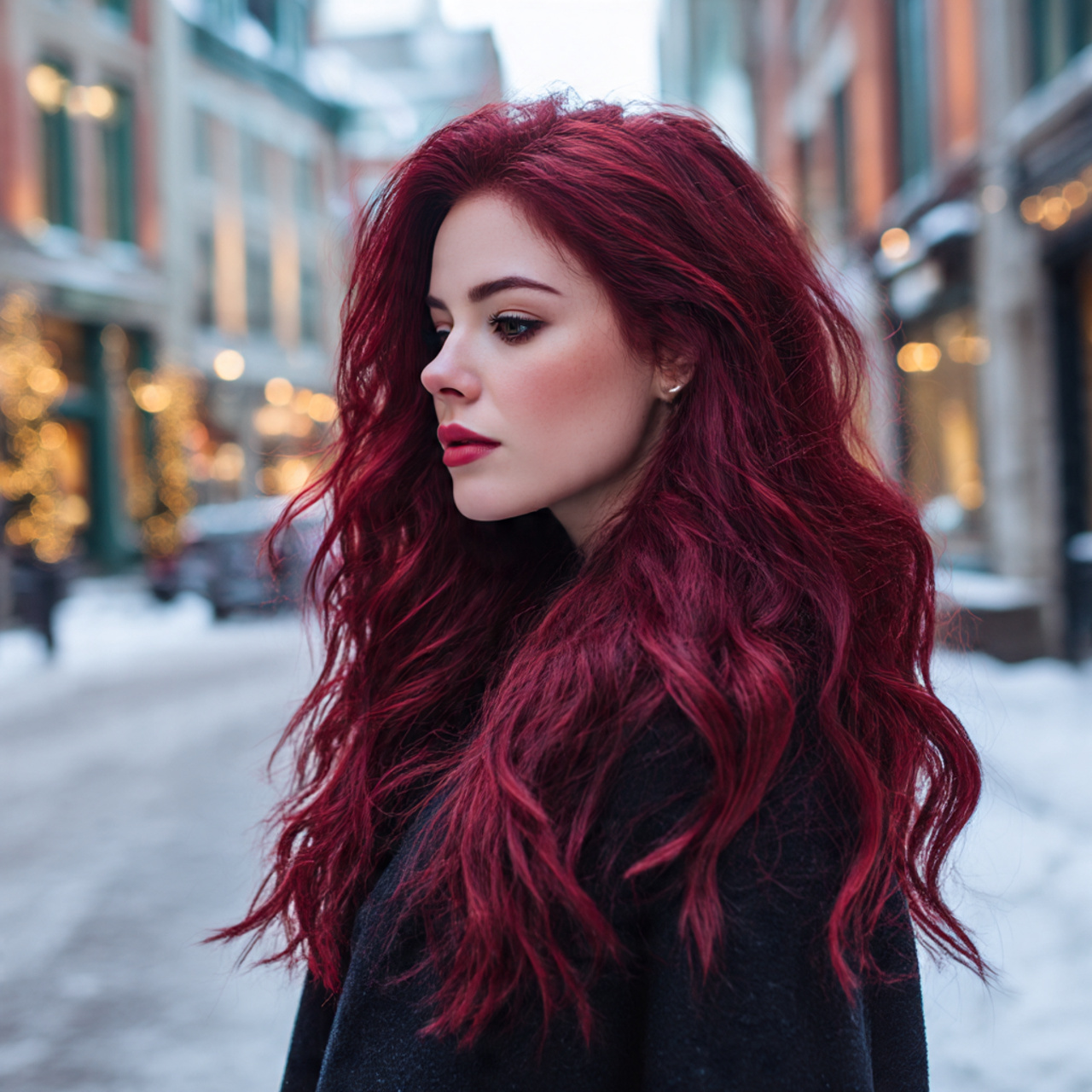 vibrant cherry cola red hair wavy and
