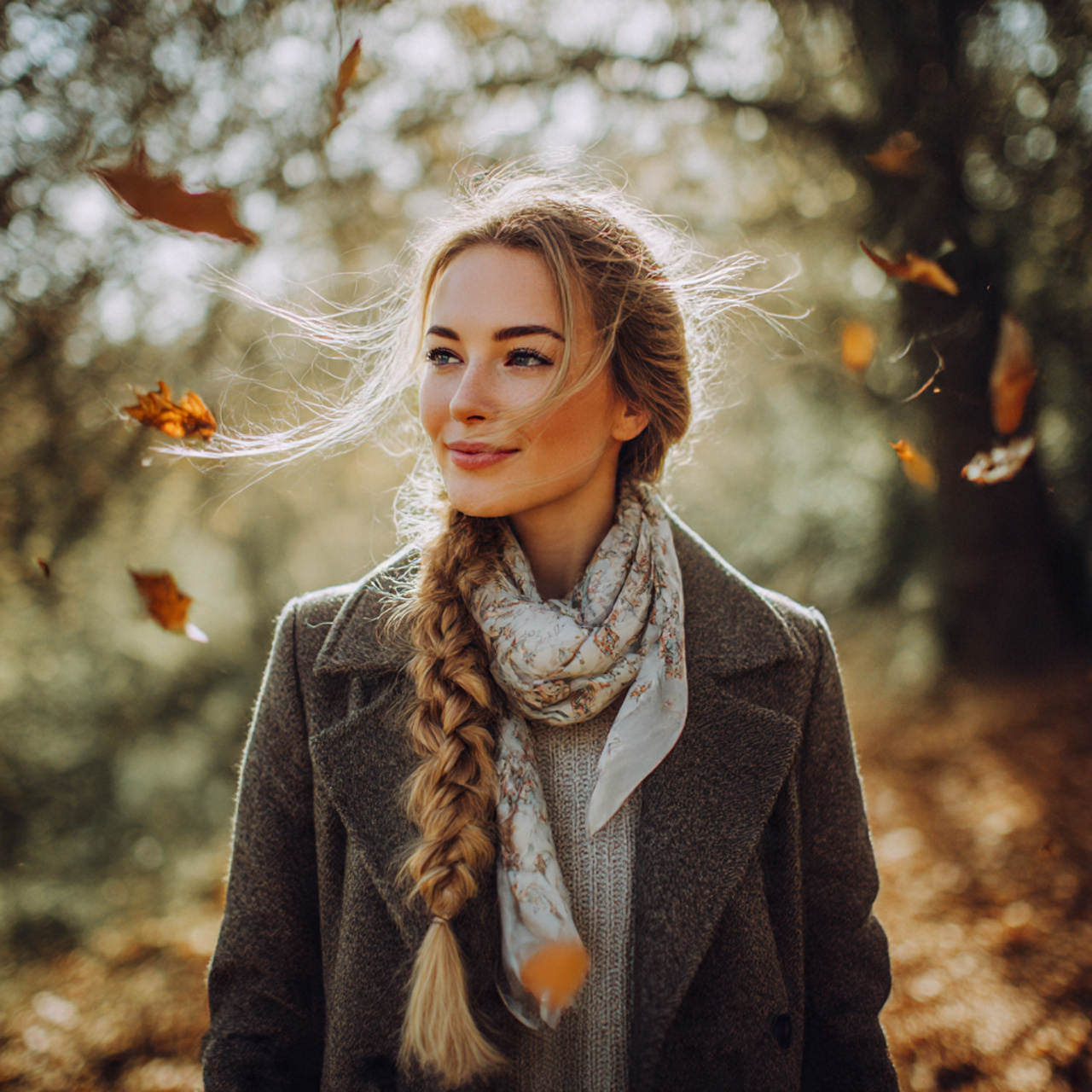 wide shot of a fashionable woman standing