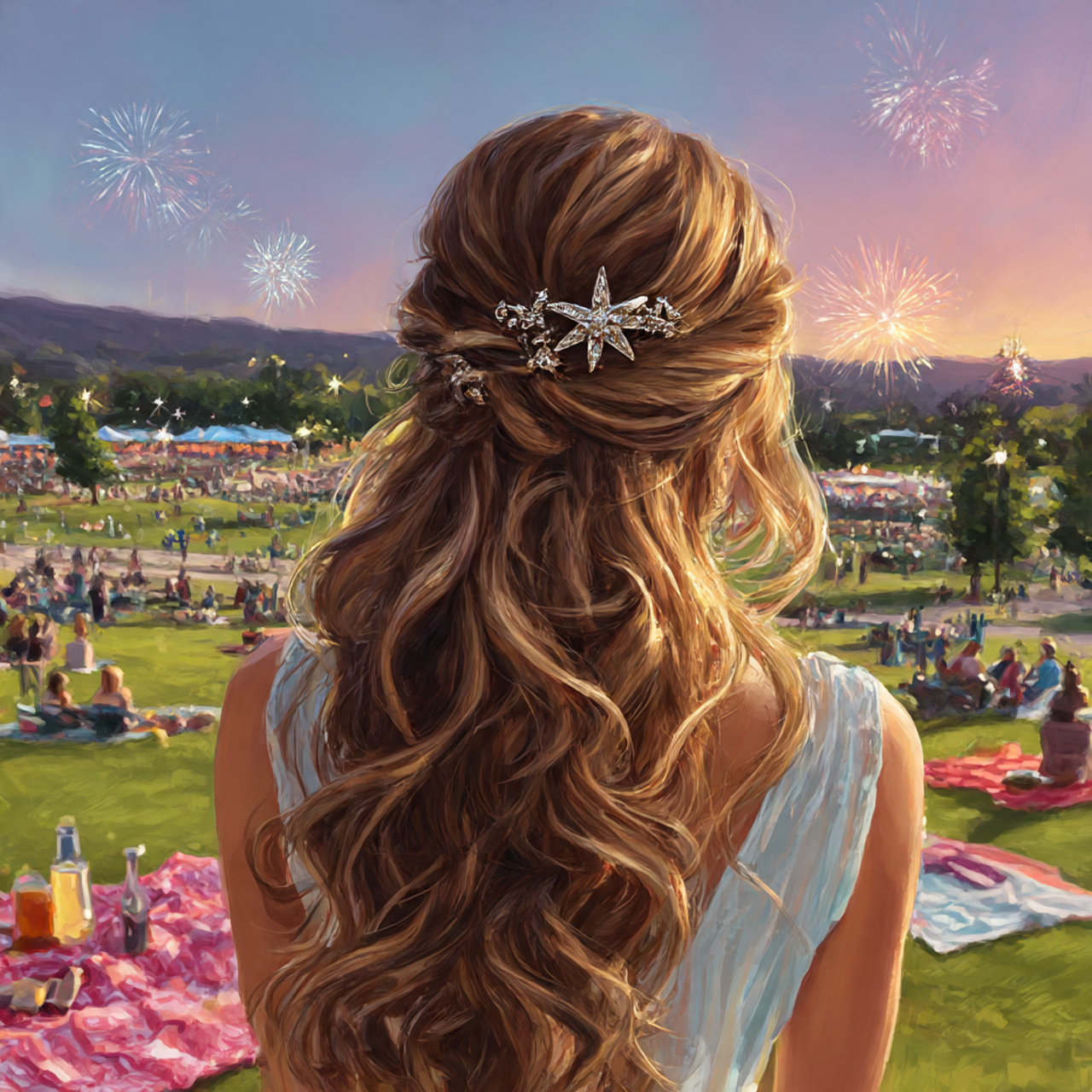 woman outdoors wearing a half up half down hairstyle 1