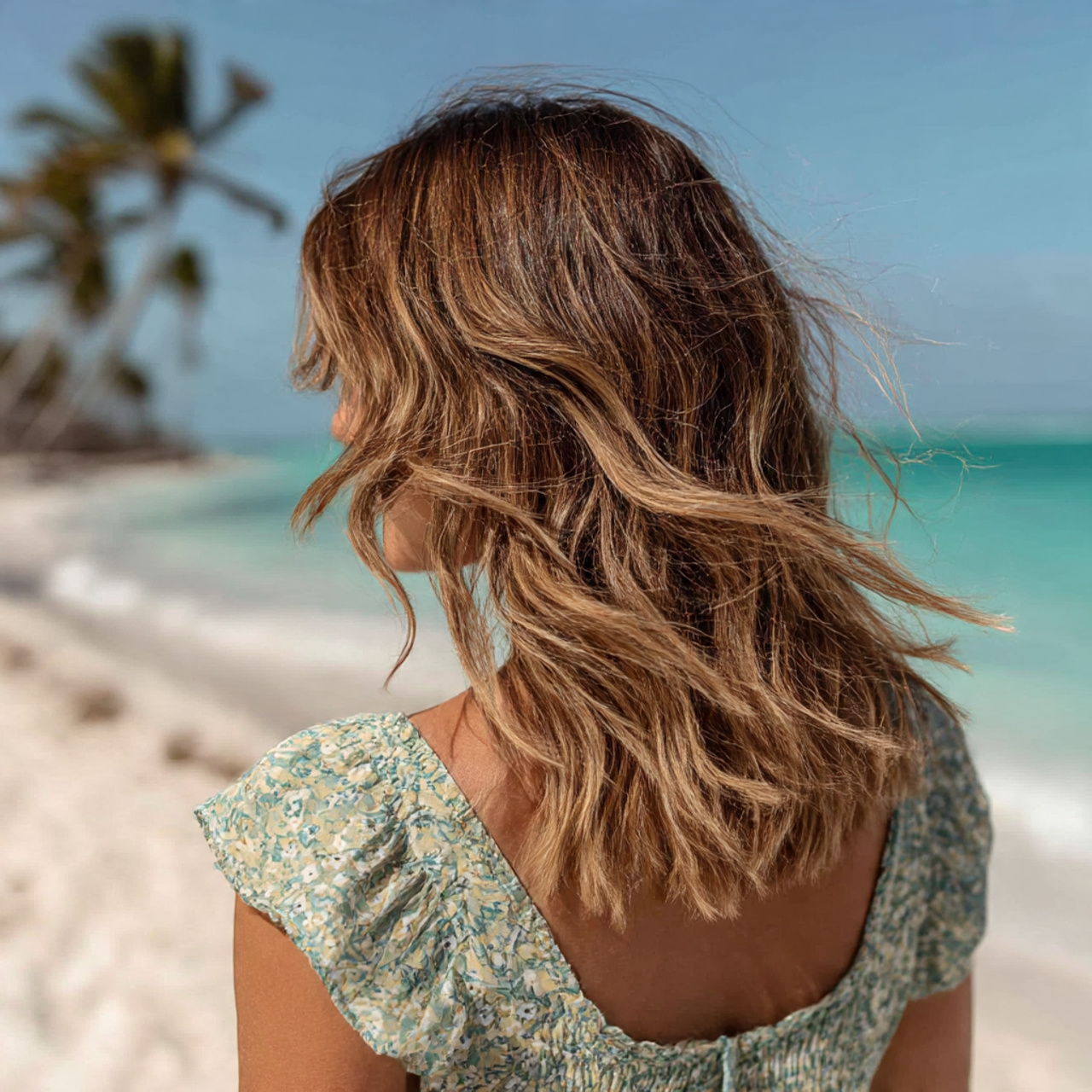 woman with a beach wave finish wolf