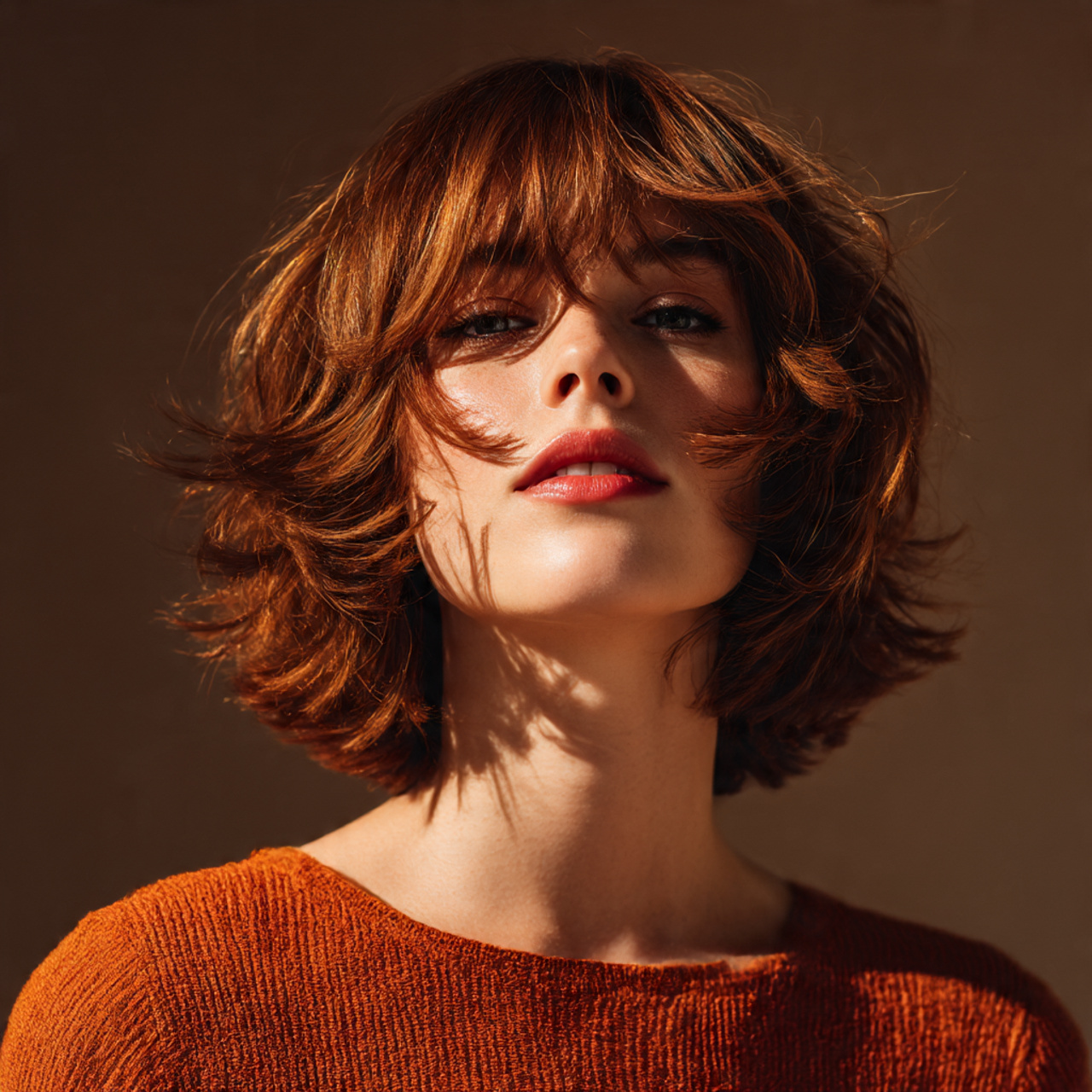 woman with a butterfly haircut short layered