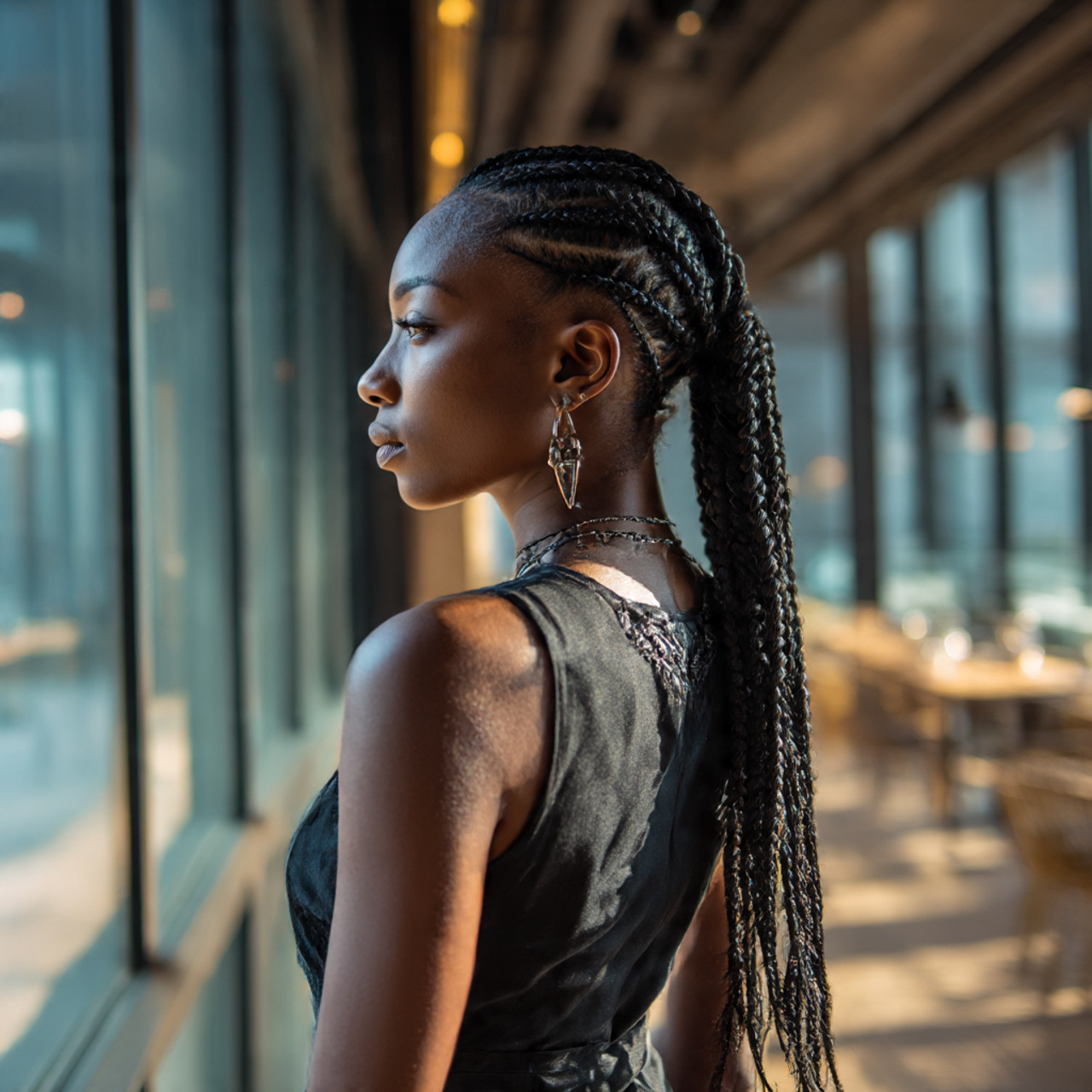 27 Stunning Micro Braid Hairstyles You Need Now! 15 woman with geometric triangle part micro braids