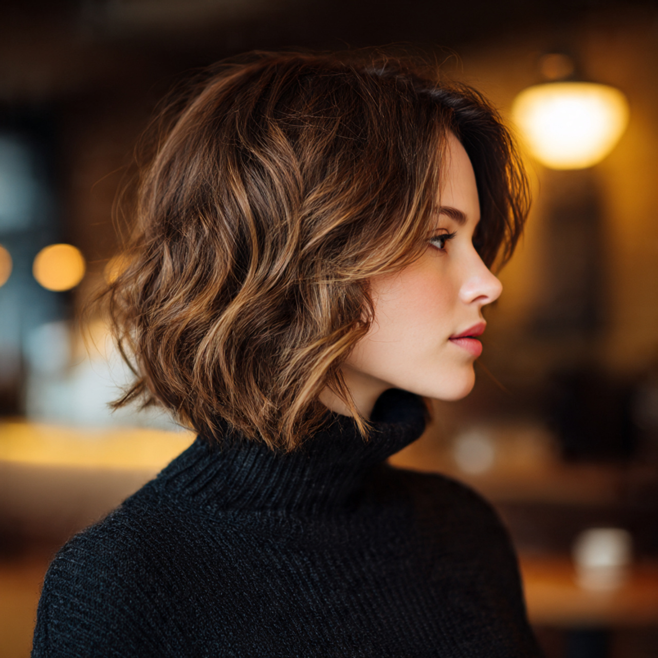 woman with medium length hair featuring face framing layers