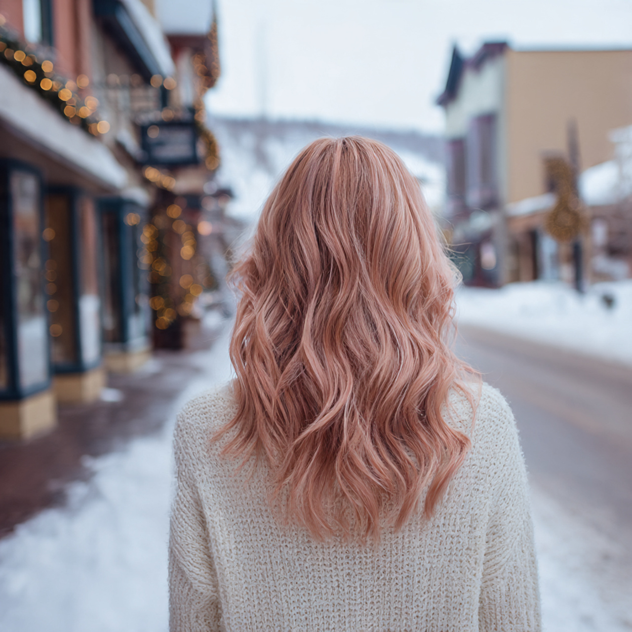 woman with muted rose gold hair gentle