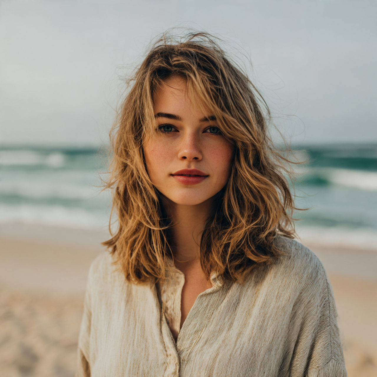 woman with soft natural wave wolf cut