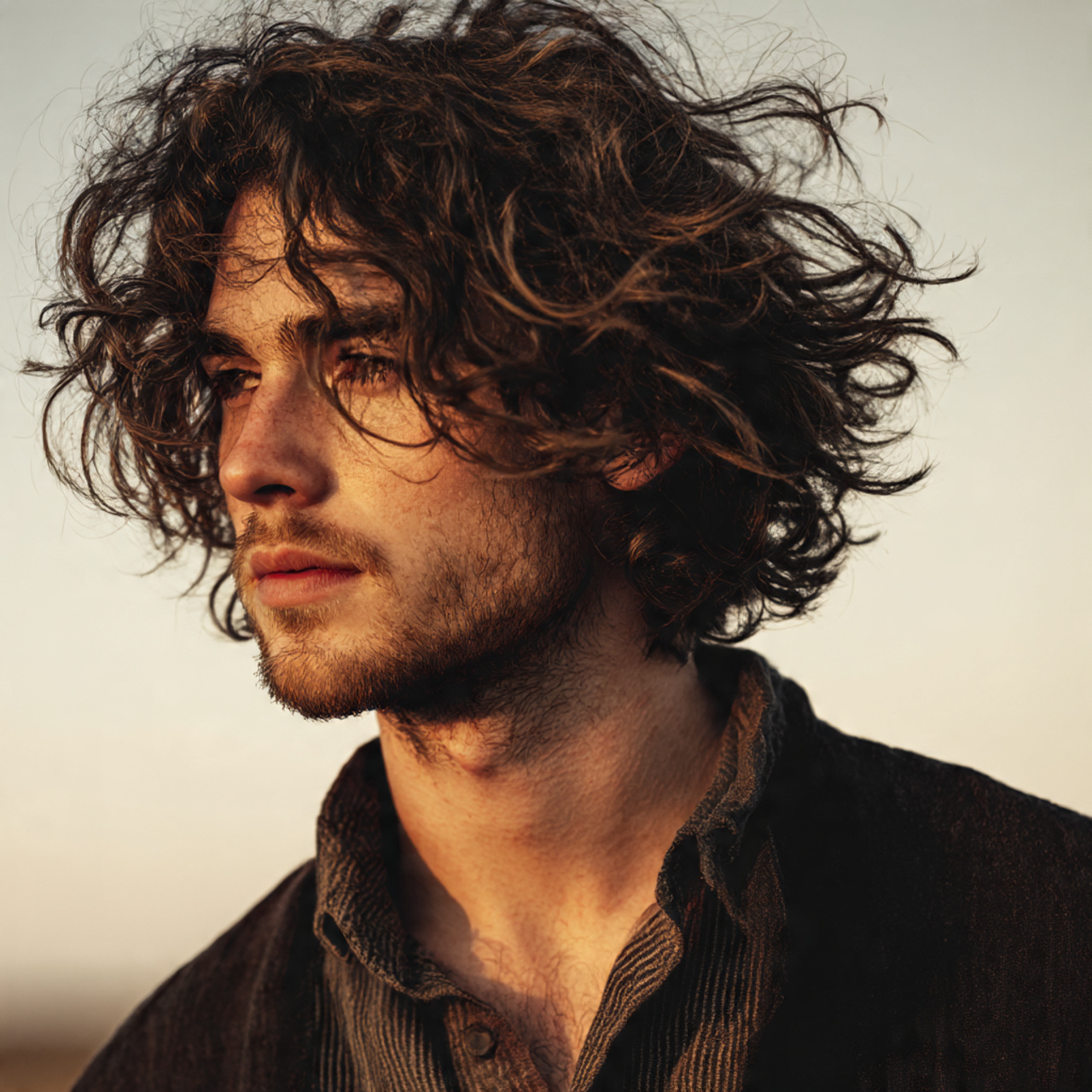young man with naturally wavy hair styled