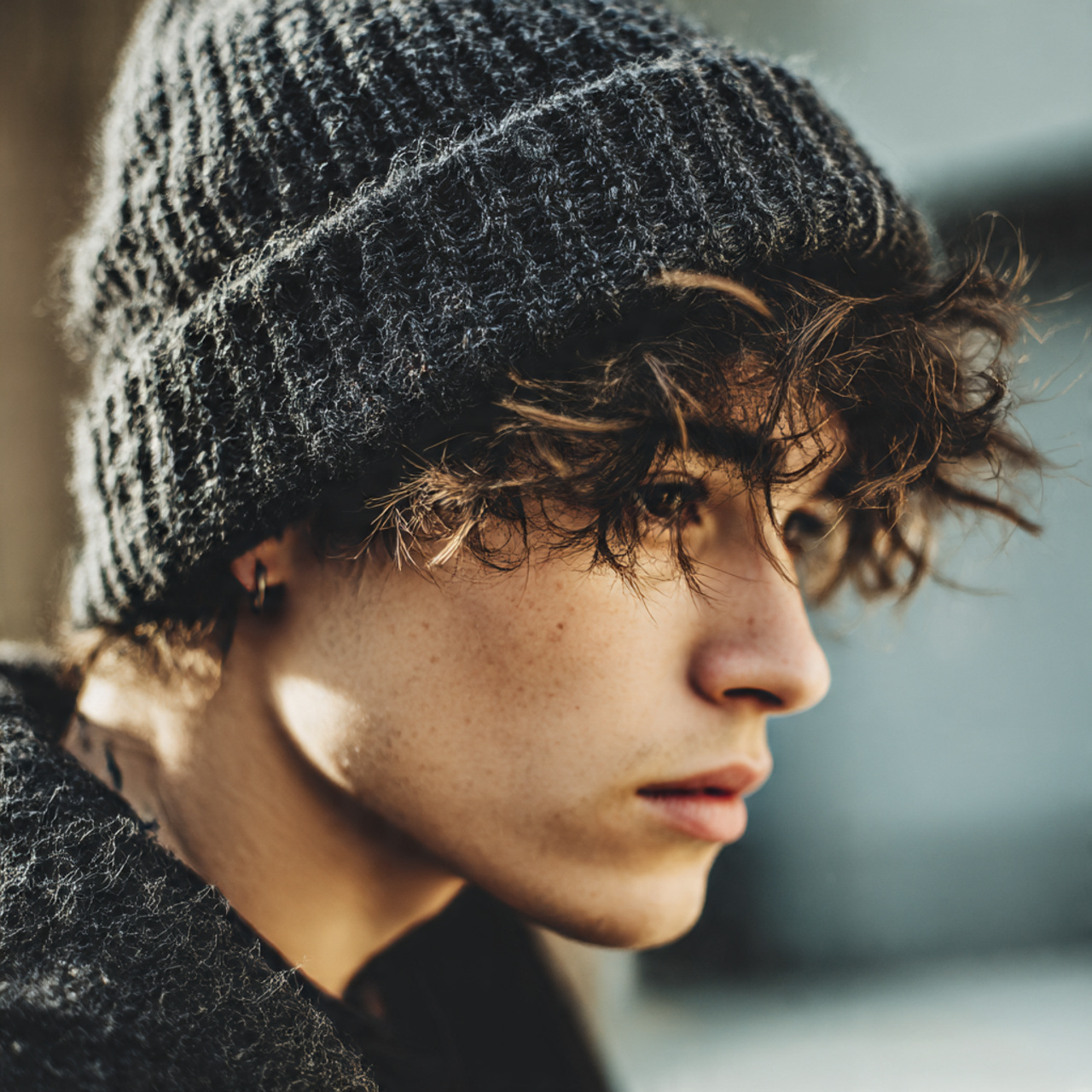 young stylish man wearing a soft knitted