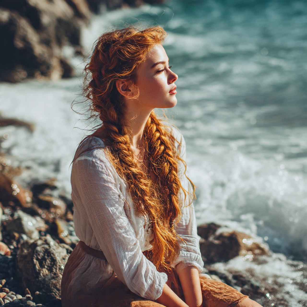 young woman with sun kissed hair in a