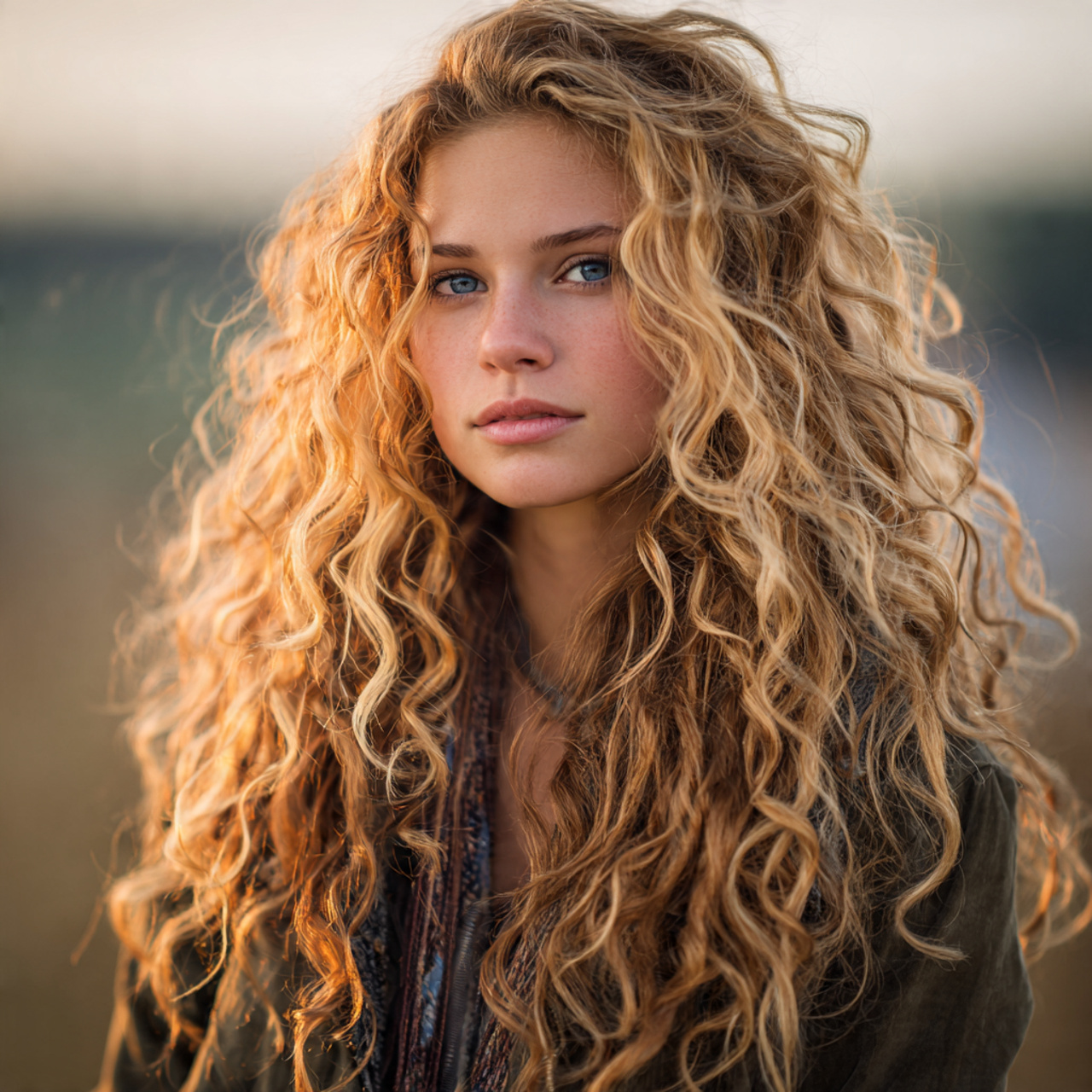 a high detail lifestyle portrait showing long layered