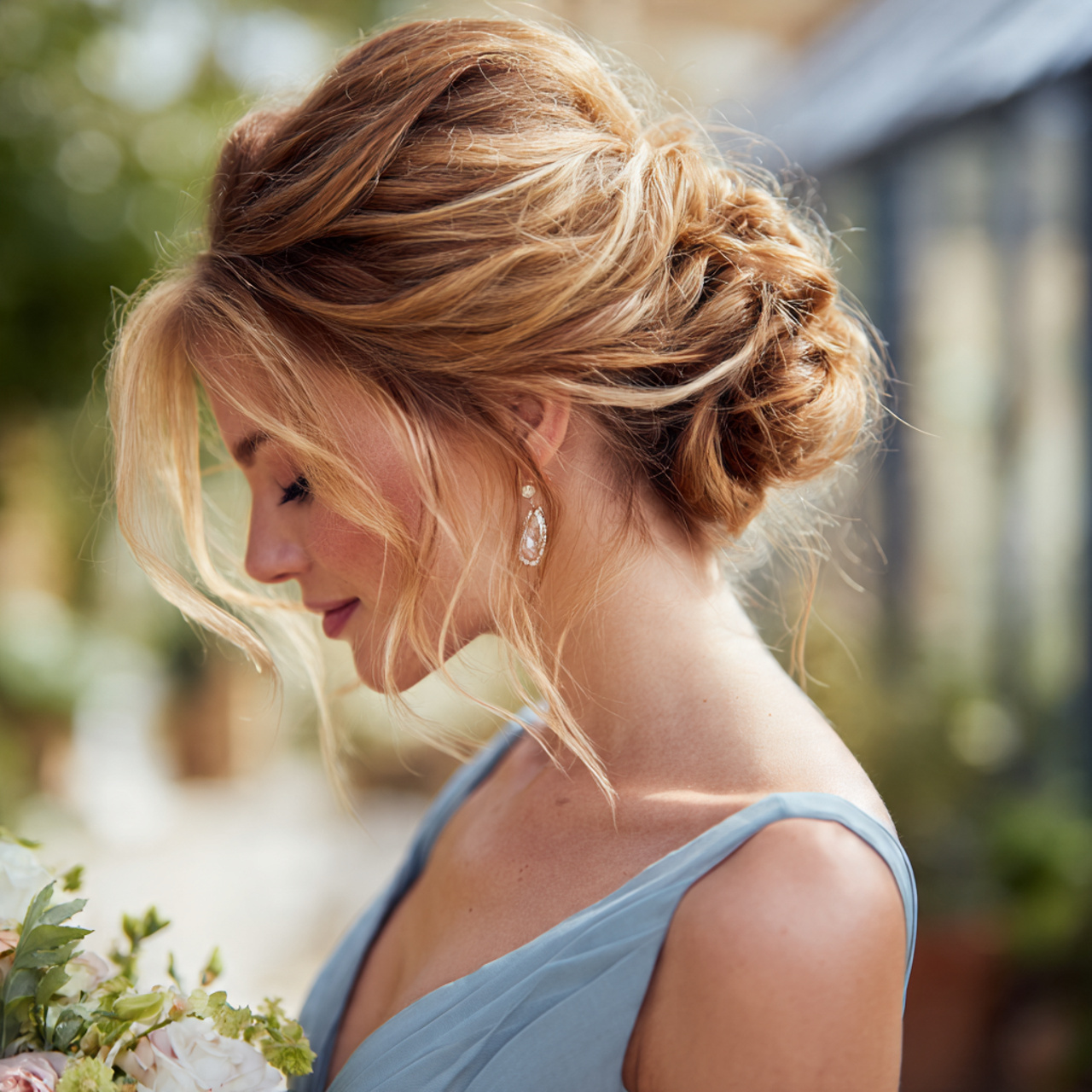 Wedding Bridesmaid Hair: 14 Beautiful & Practical Style Ideas 7 an attractive bridesmaid having effortless chignon