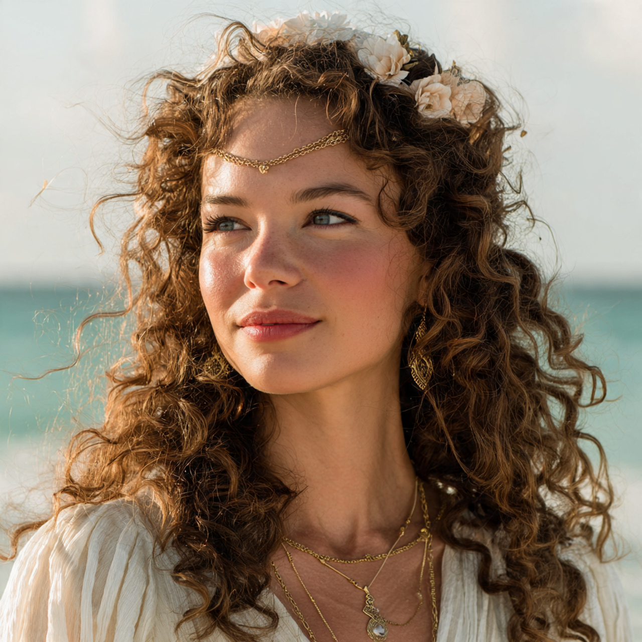 Beach Wedding Hair: 12 Wind-Proof & Beautiful Styles 7 an attractive woman having beachy accessorized nat