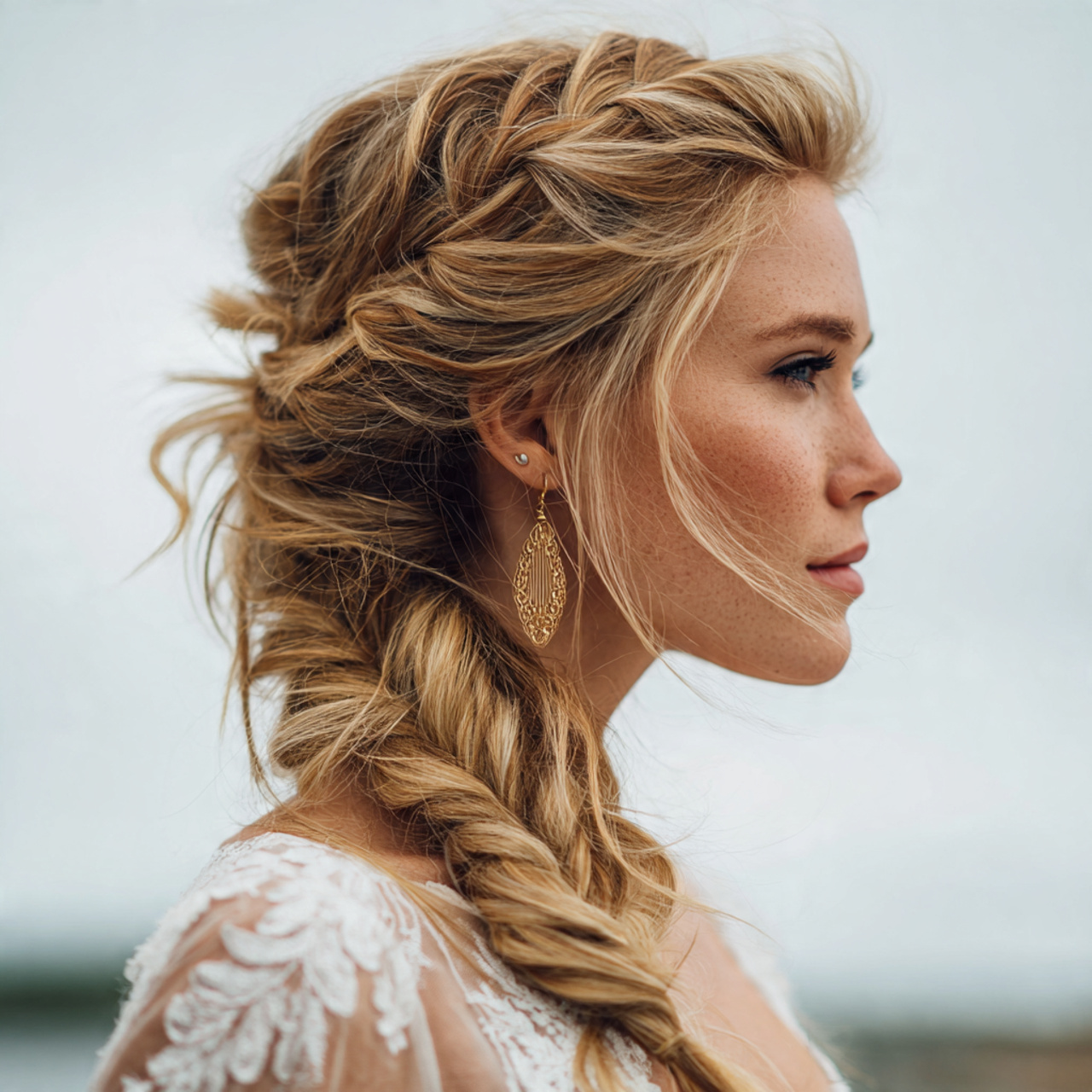 Beach Wedding Hair: 12 Wind-Proof & Beautiful Styles 5 an attractive woman having beachy loose fishtail b