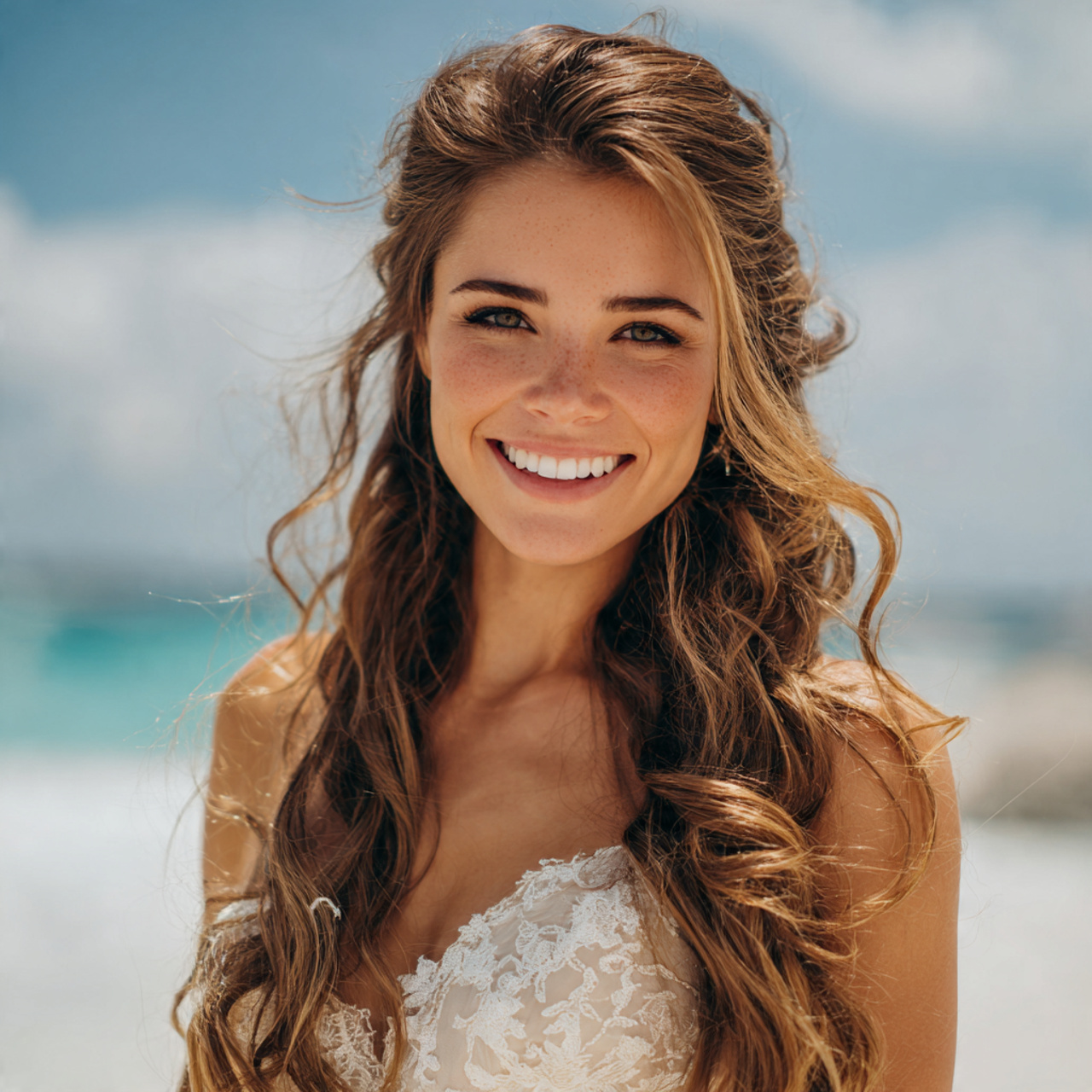 Beach Wedding Hair: 12 Wind-Proof & Beautiful Styles 11 an attractive woman having beachy side swept roman