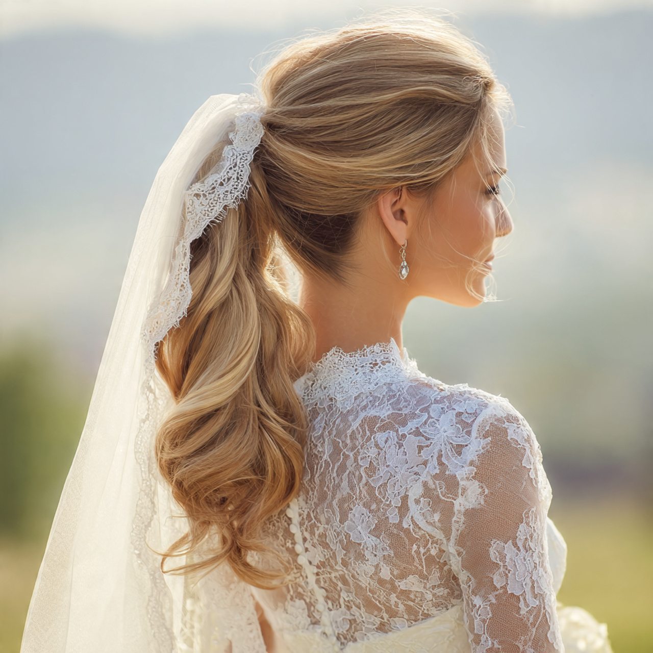 Wedding Hairstyles with Veil: 14 Stunning Bridal Hair Ideas for Every Bride 8 an attractive woman having wedding hair low ponyta