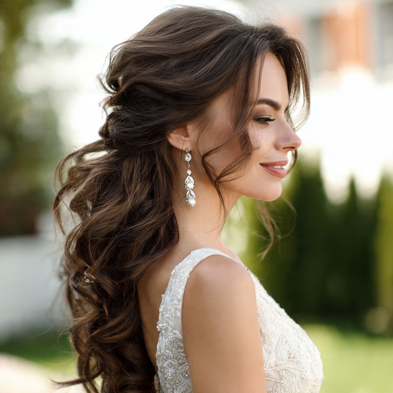 Wedding Hair Down: 13 Beautiful Style Ideas for a Natural Bridal Look 8 an attractive women having loose waves tucked behi