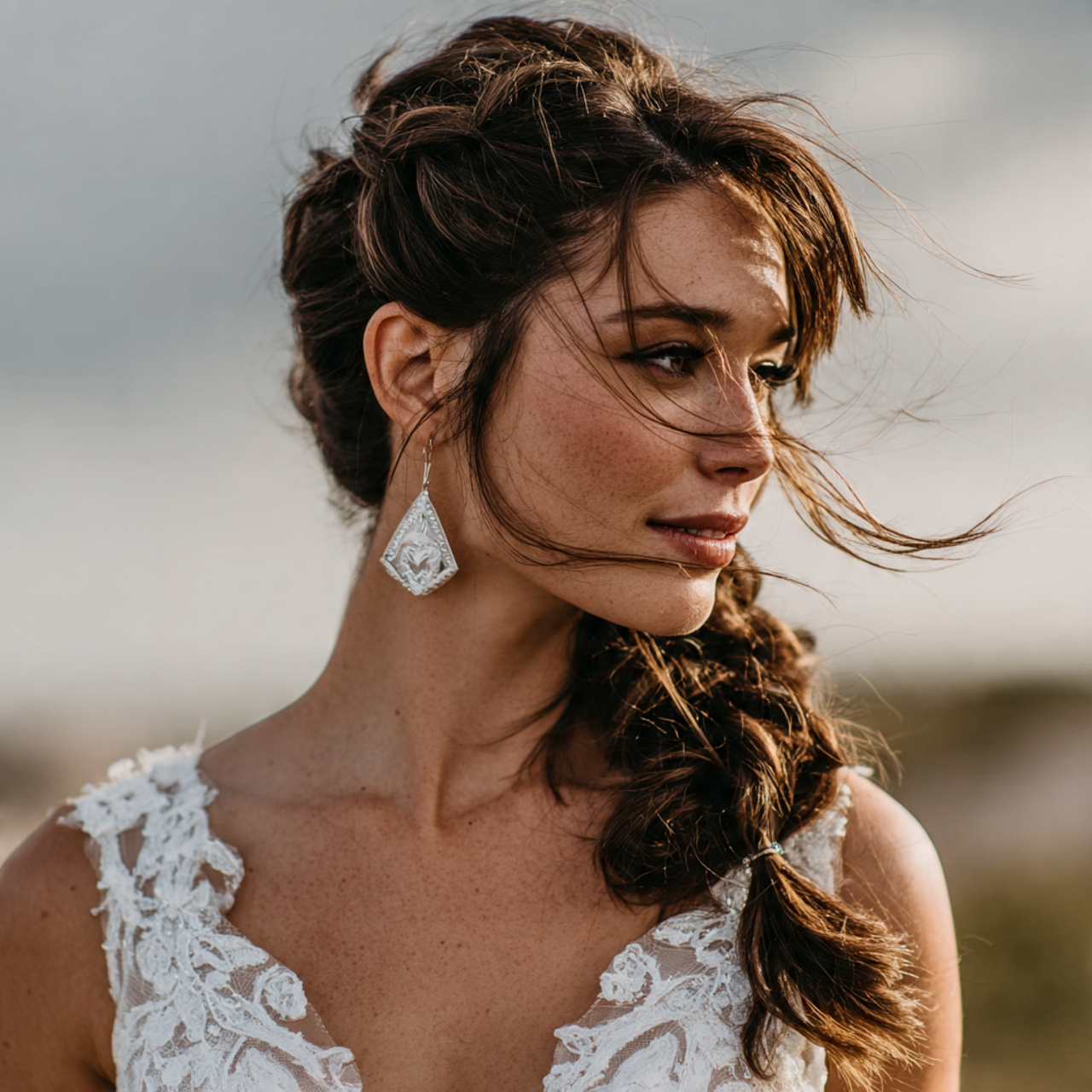 Wedding Hair Down: 13 Beautiful Style Ideas for a Natural Bridal Look 5 an attractive women having side swept wedding hair