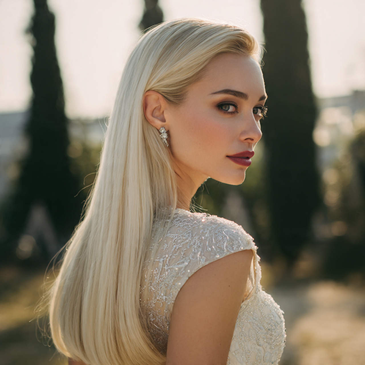 an attractive women having straight wedding hair t