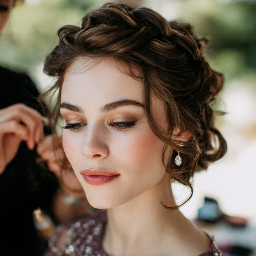 an attractive women having wedding hair and makeup 12