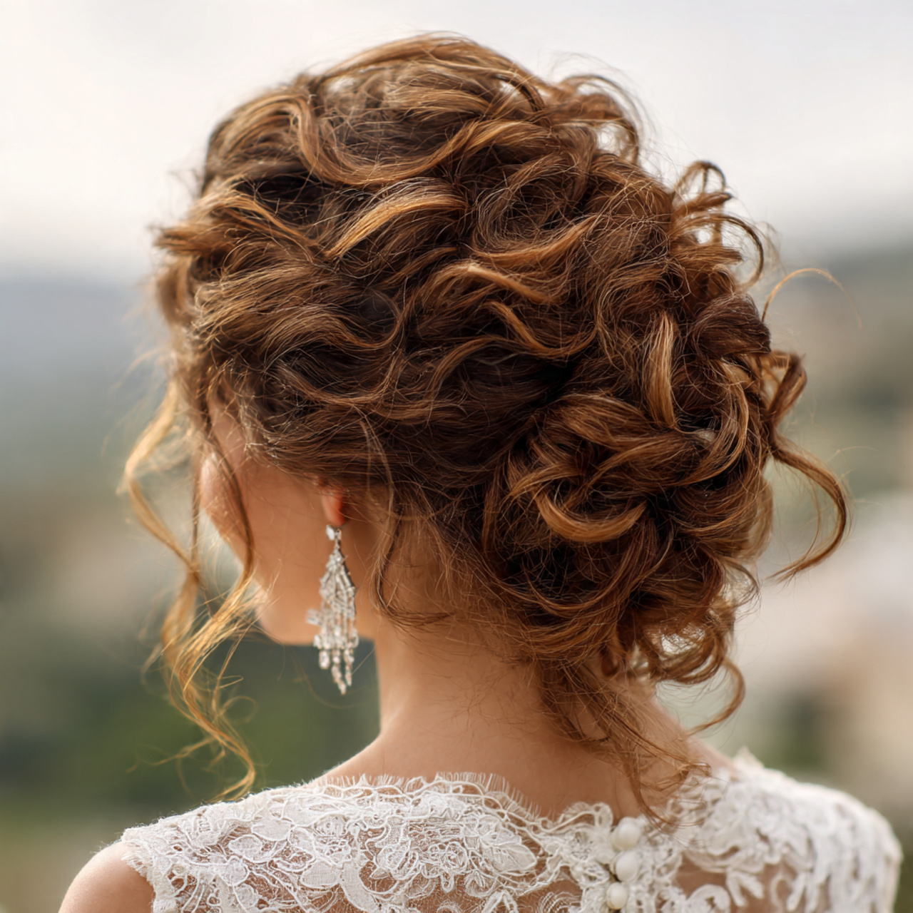 an attractive women having wedding hair curly updo