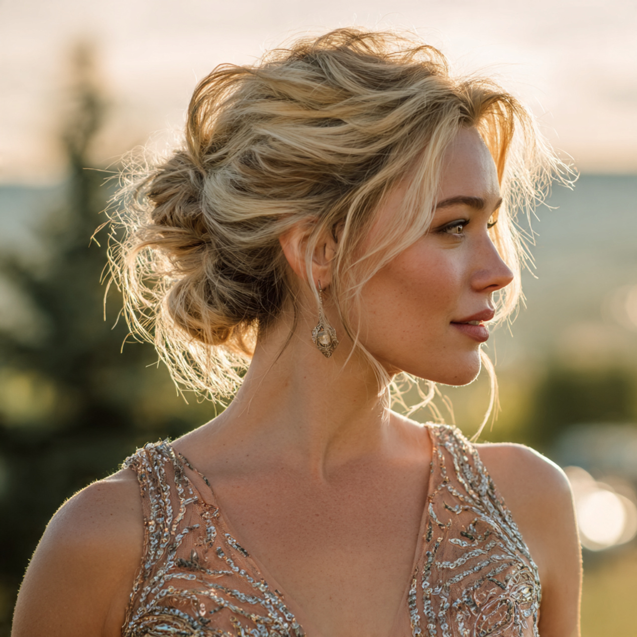 an attractive women having wedding hair low messy