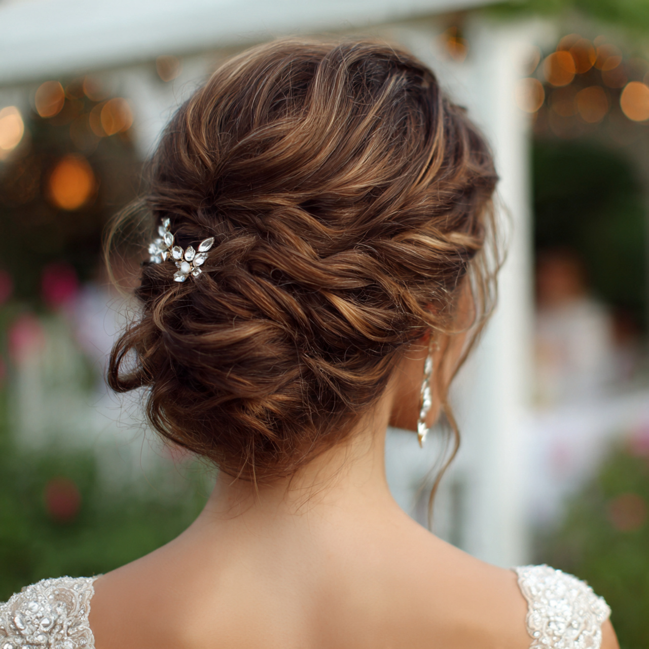 an attractive women having wedding hair soft low b