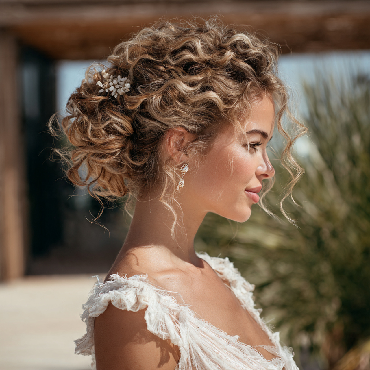 Wedding Hairstyles for Curly Hair: 14 Superb Bridal Looks 12 an attractive women having wedding hair textured c