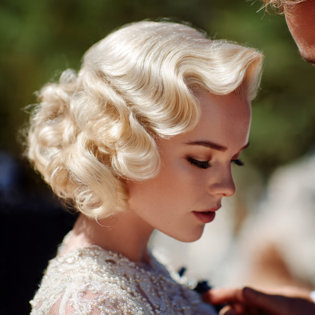 an attractive women having wedding hair vintage fi