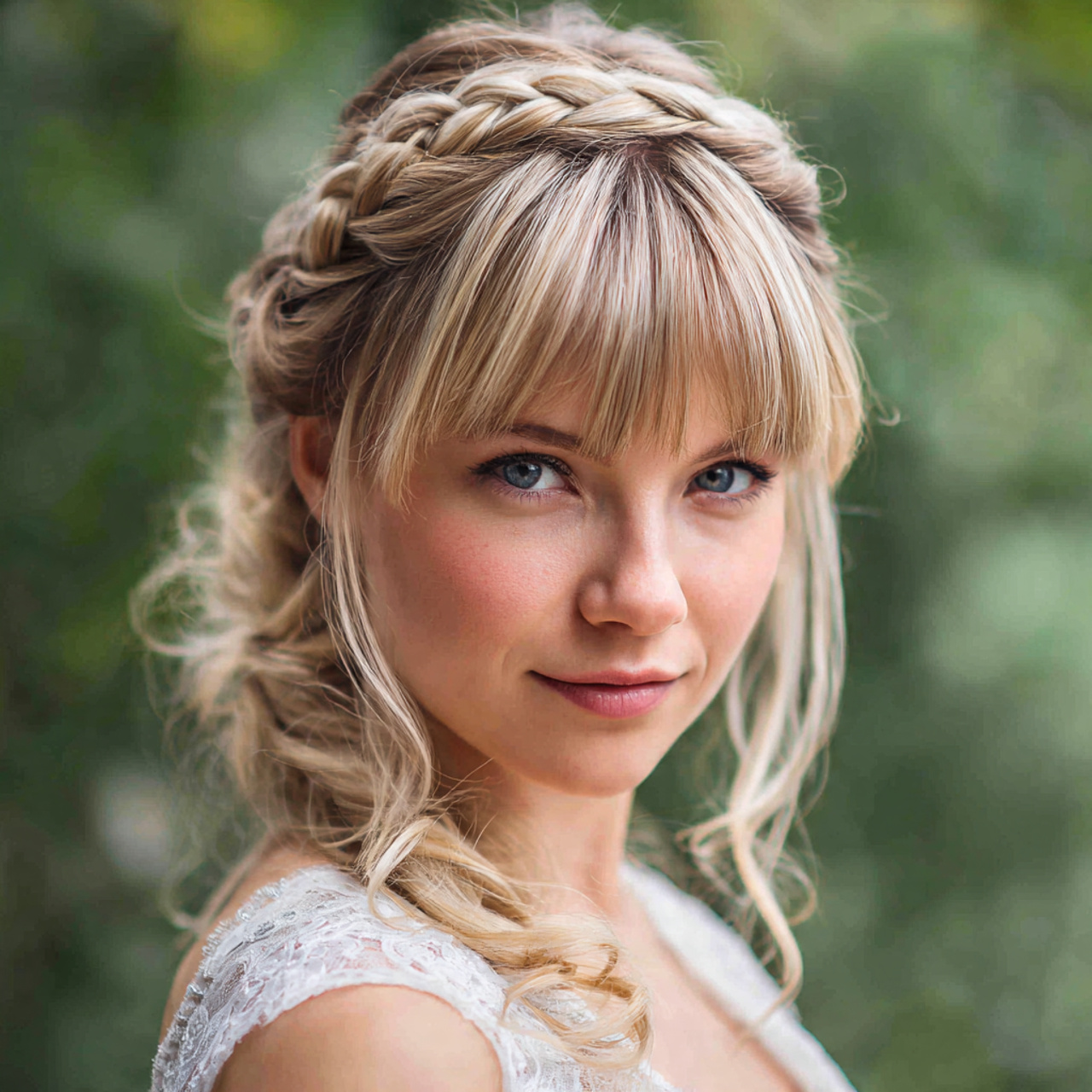 Wedding Hair with Bangs: 13 Stylish Bridal Hairstyle Ideas 3 an attractive women having wedding hair with bangs 1