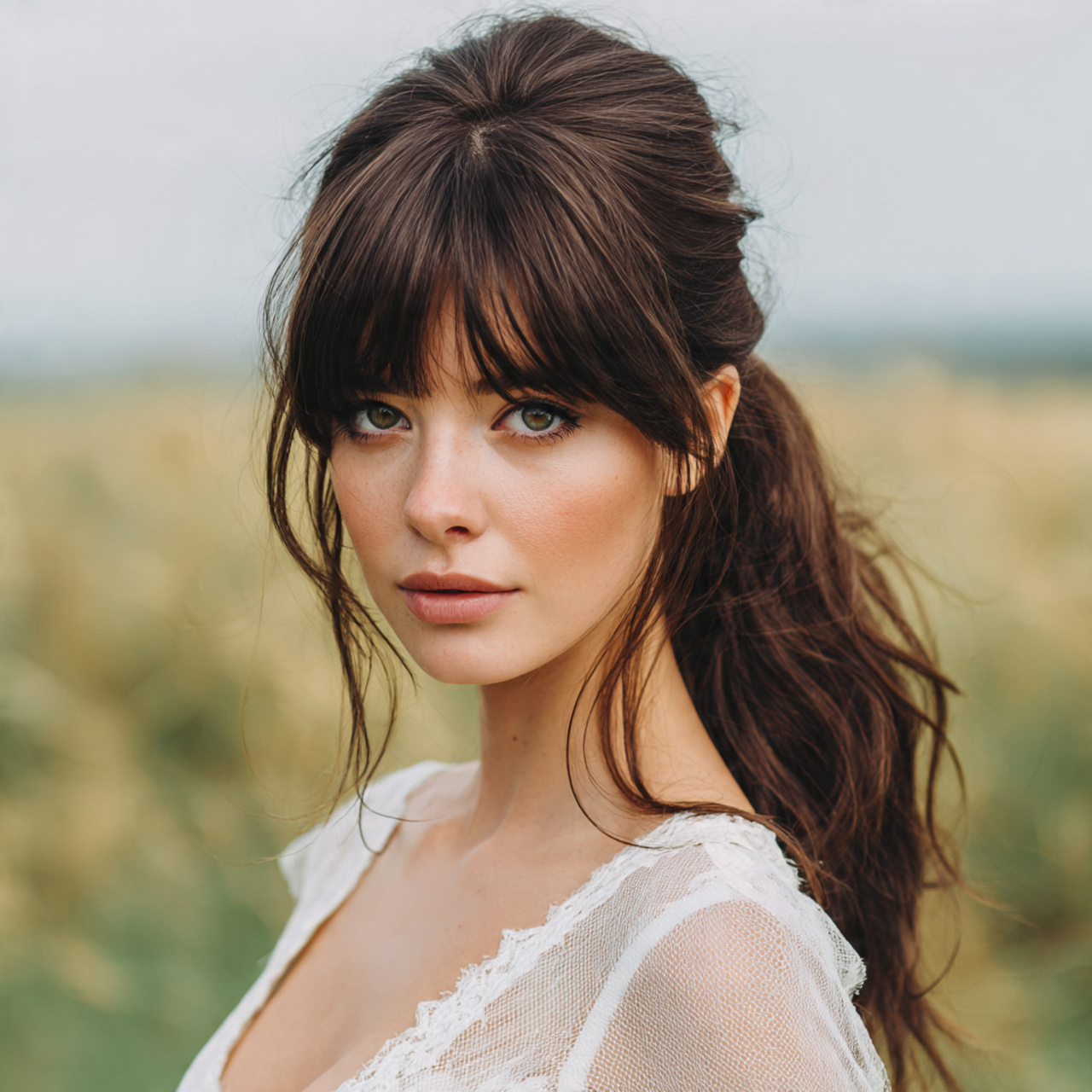 Wedding Hair with Bangs: 13 Stylish Bridal Hairstyle Ideas 4 an attractive women having wedding hair with bangs 2