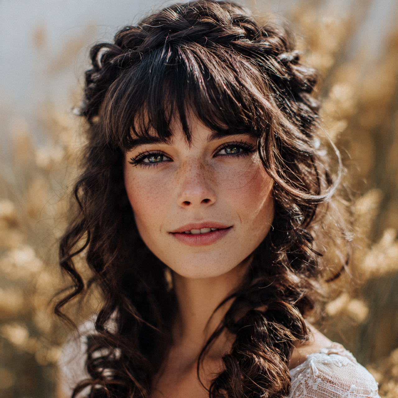 Wedding Hair with Bangs: 13 Stylish Bridal Hairstyle Ideas 12 an attractive women having wedding hair with bangs 9