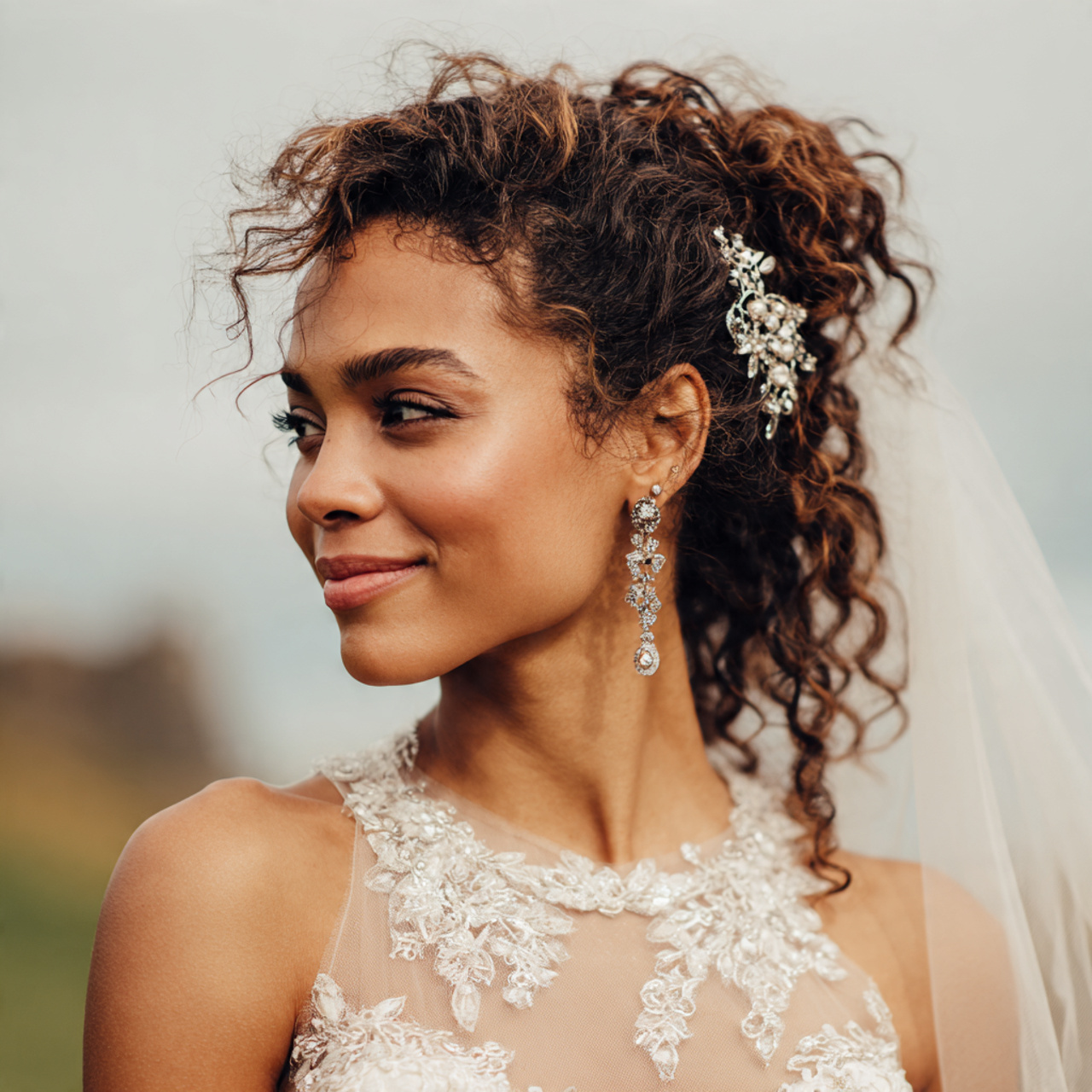 an attractive and good looking bridal with curly