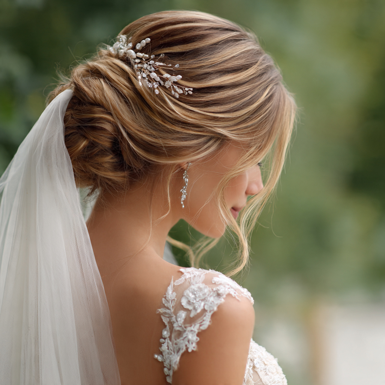 an attractive and good looking bridal with pulled