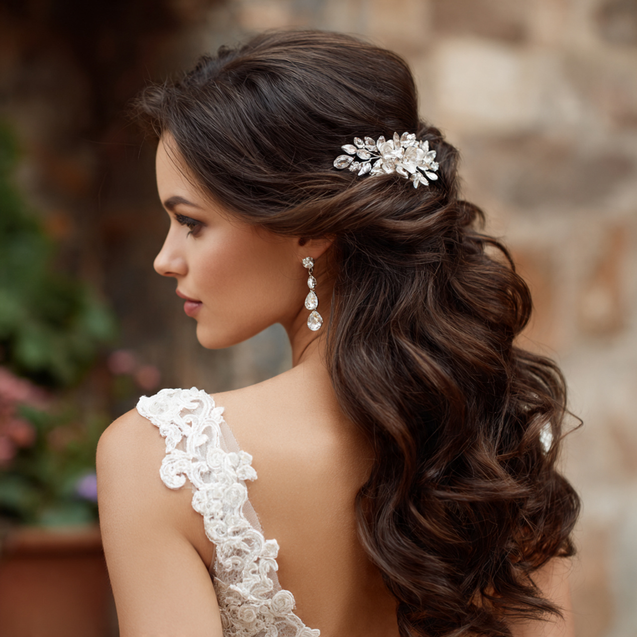 an attractive and good looking bridal with pulled back