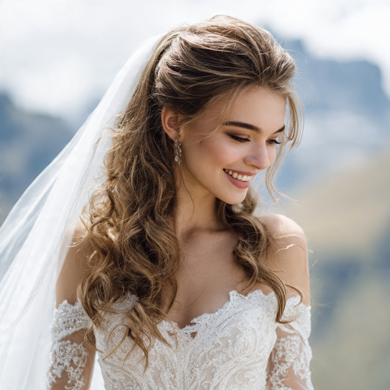 an attractive and good looking bridal with voluminous