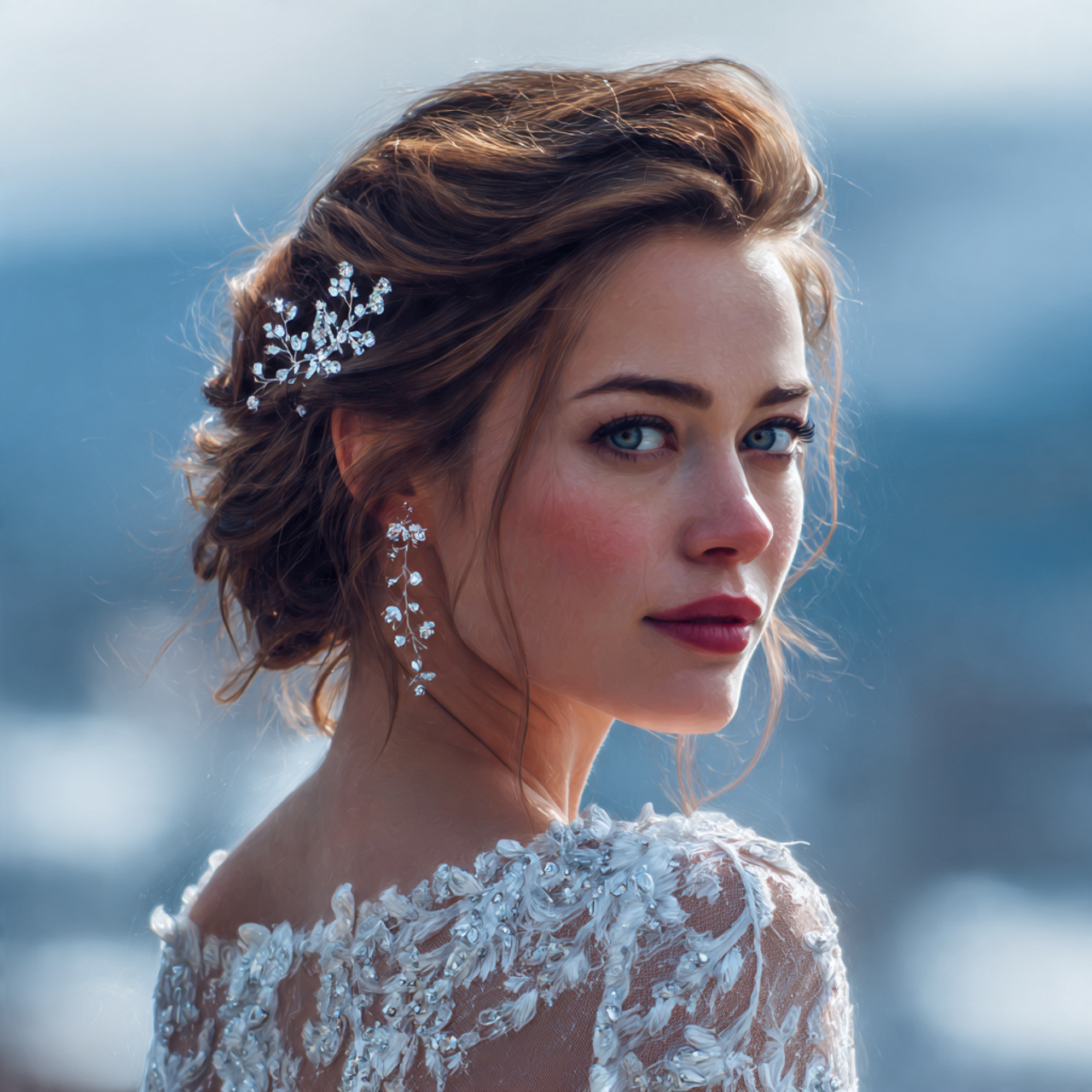 an attractive and good looking bride with crystal