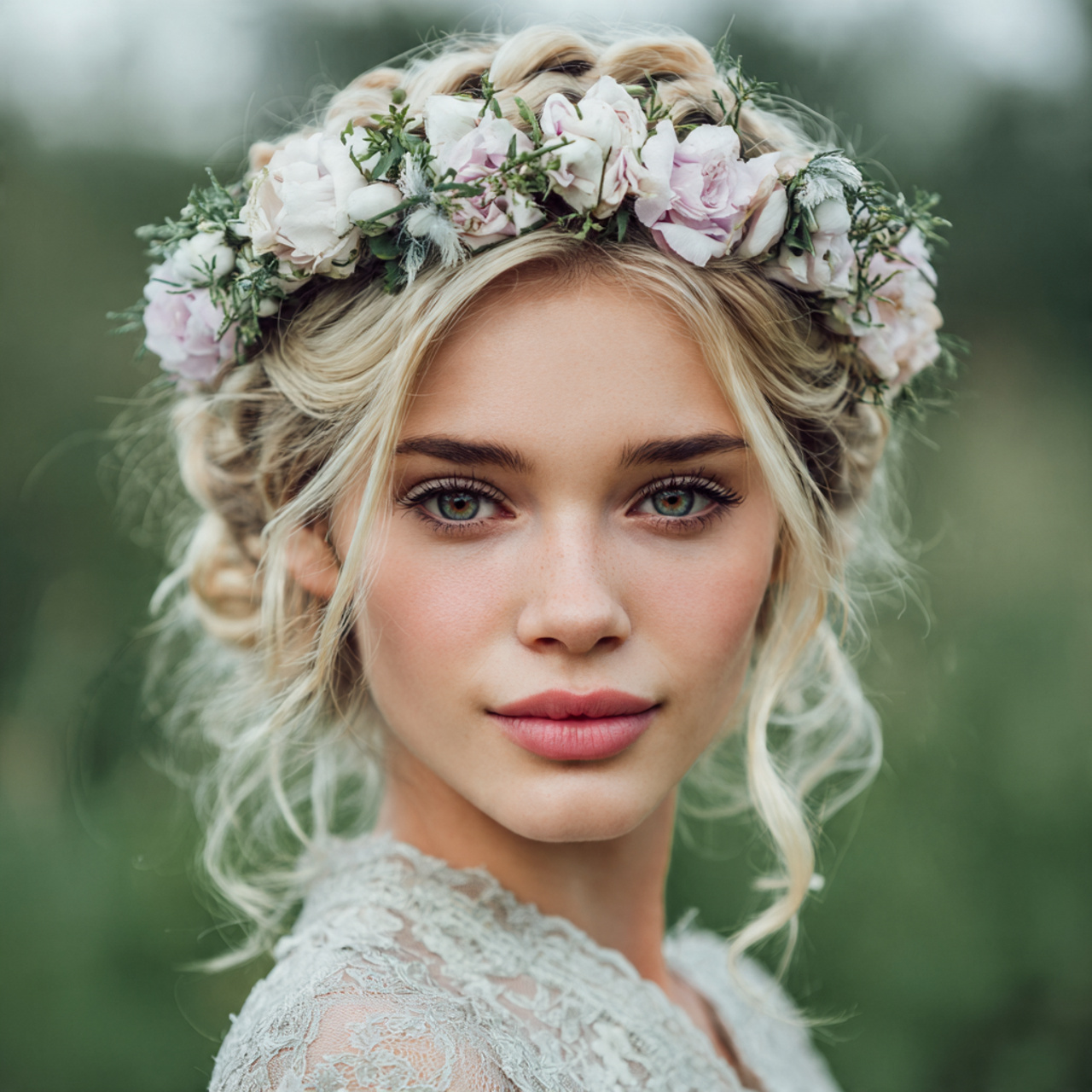 an attractive and good looking women with floral