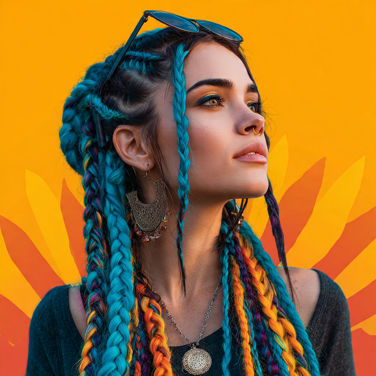 25 Ultimate Halloween Hair Ideas: Best Transformations 4 an attractive lady with neon braids with