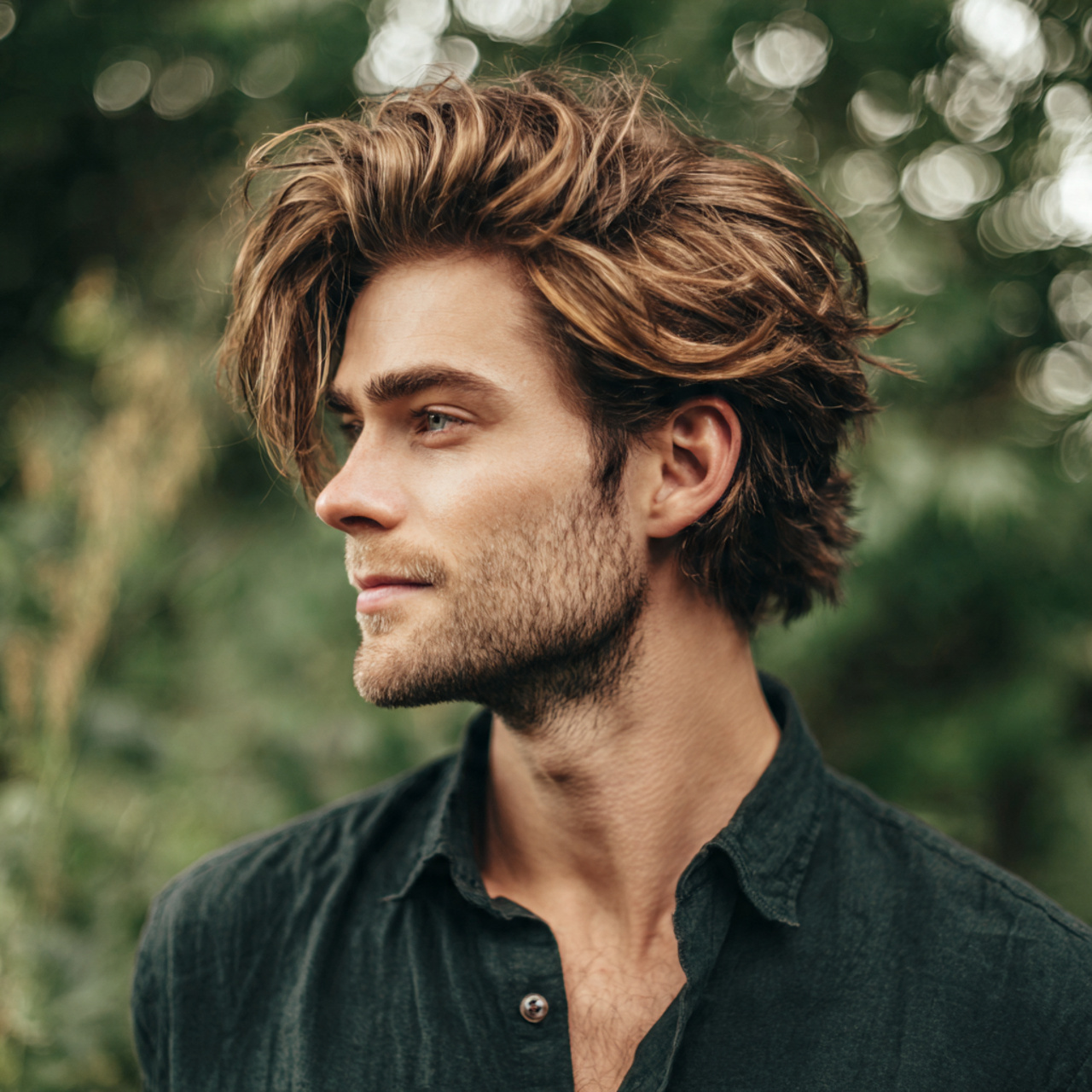 an attractive men with caramel highlights for