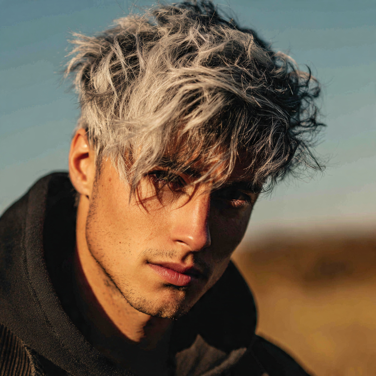 an attractive men with platinum highlights on
