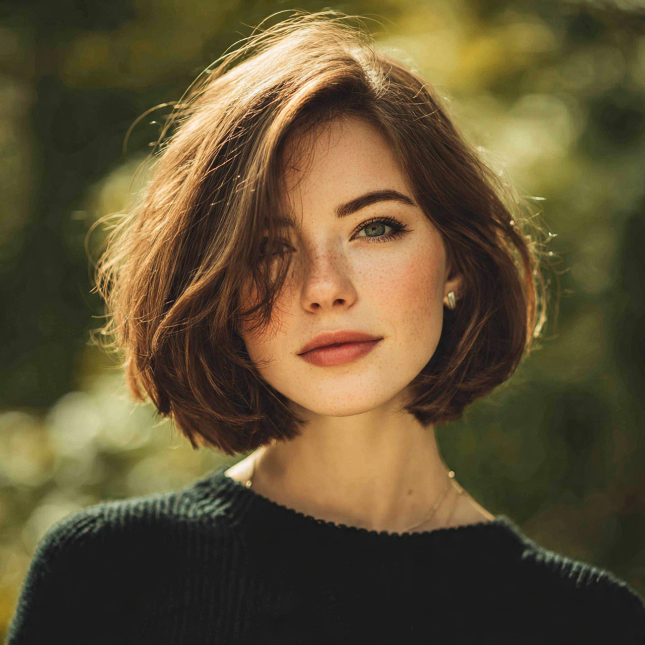 an attractive woman with chin length rounded bob 1