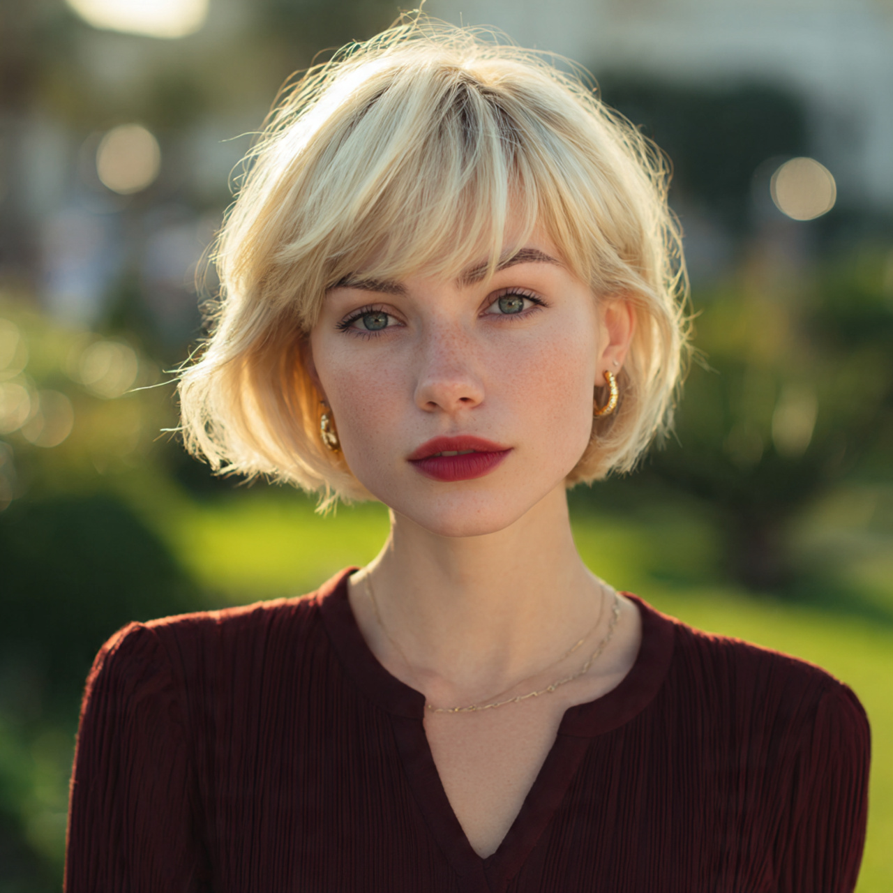an attractive woman with short stacked bob