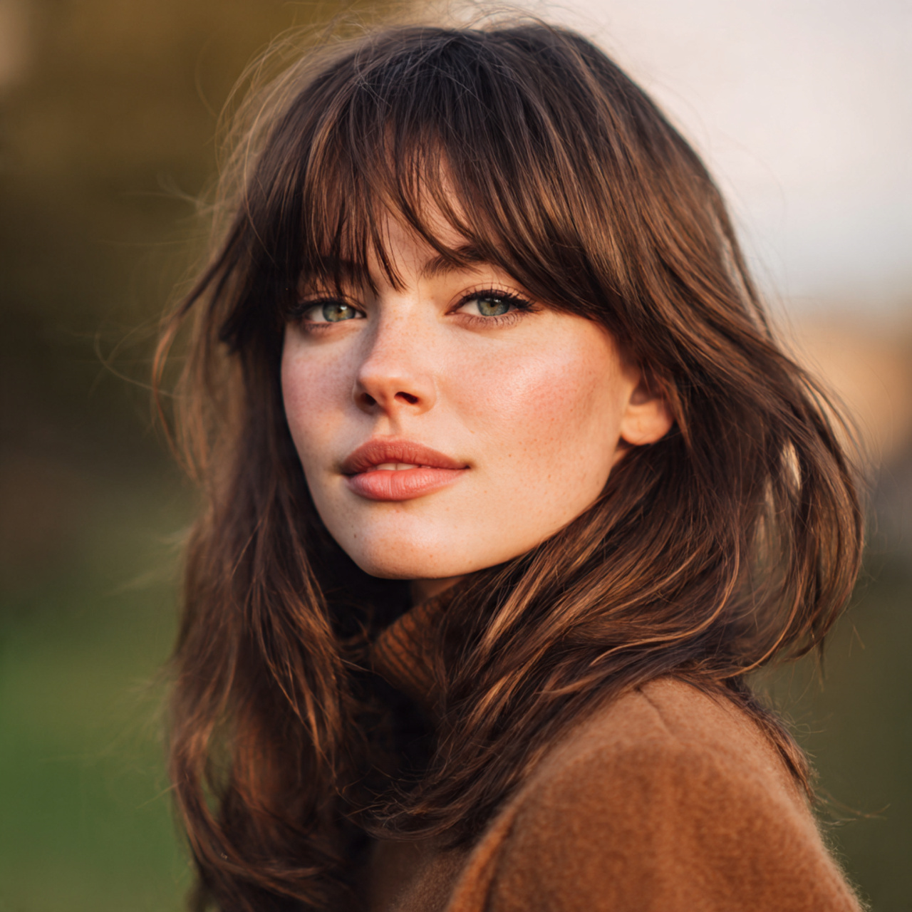 an attractive woman with soft curtain bangs