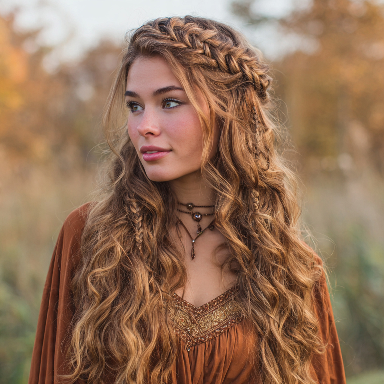 an attractive women with boho long hair