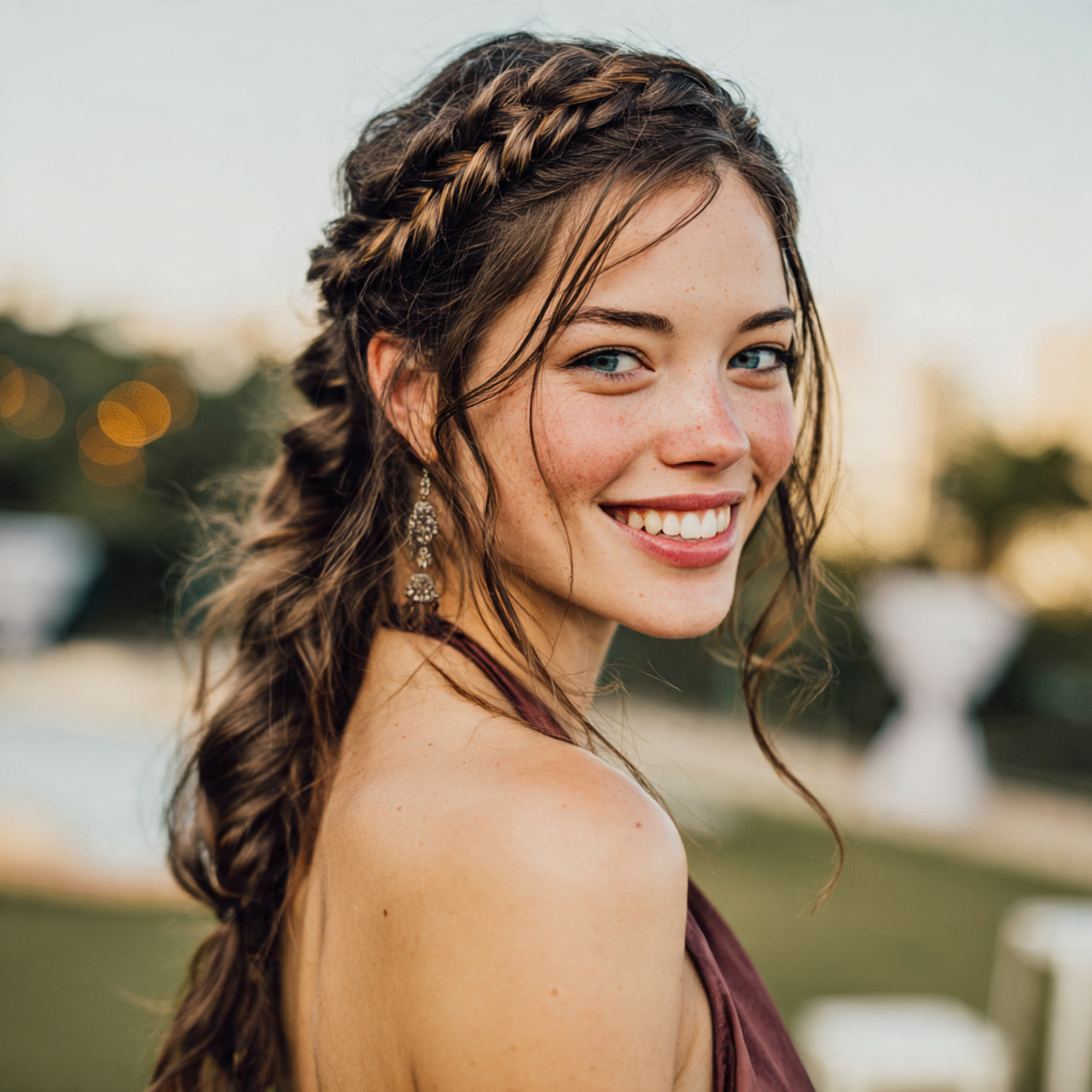 an attractive women with braided crown accent