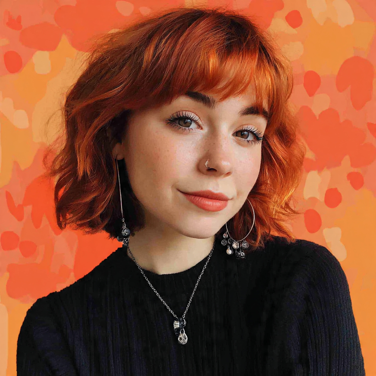 an attractive women with calico hair with 1