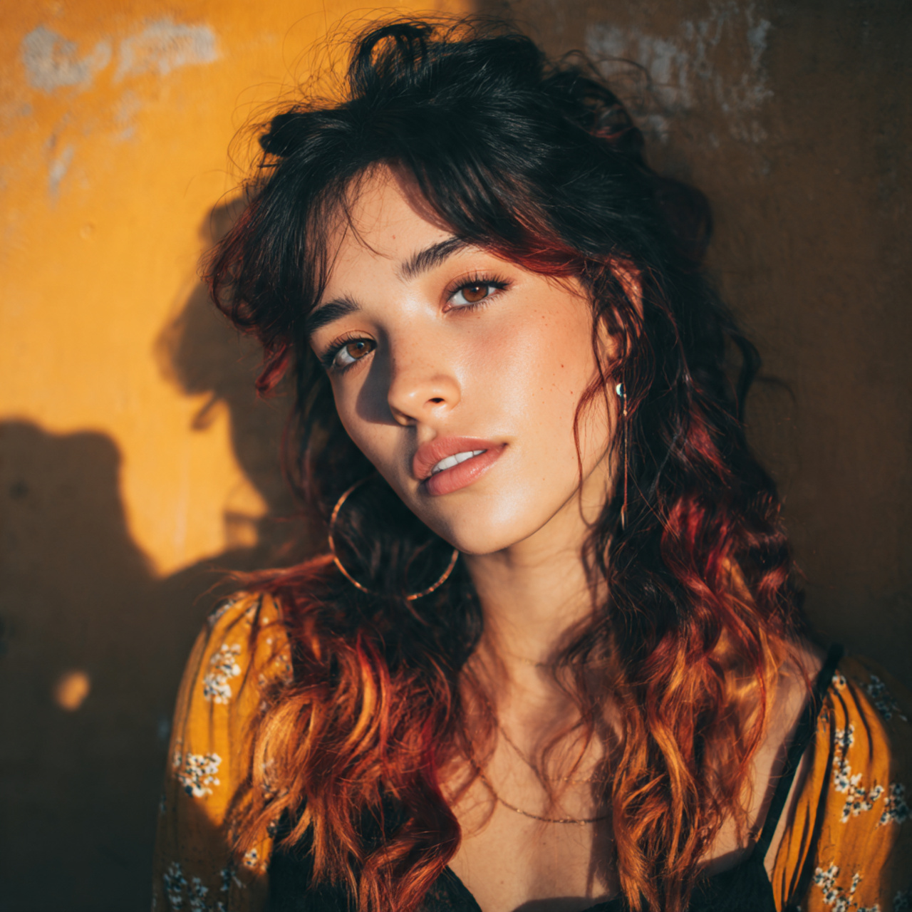 an attractive women with calico hair with 3