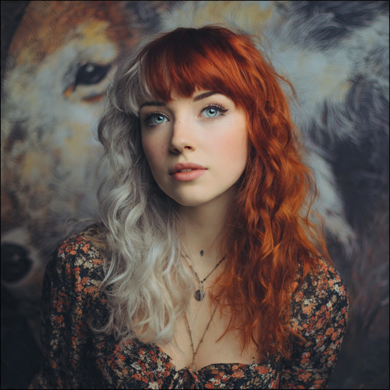 an attractive women with calico hair with 5